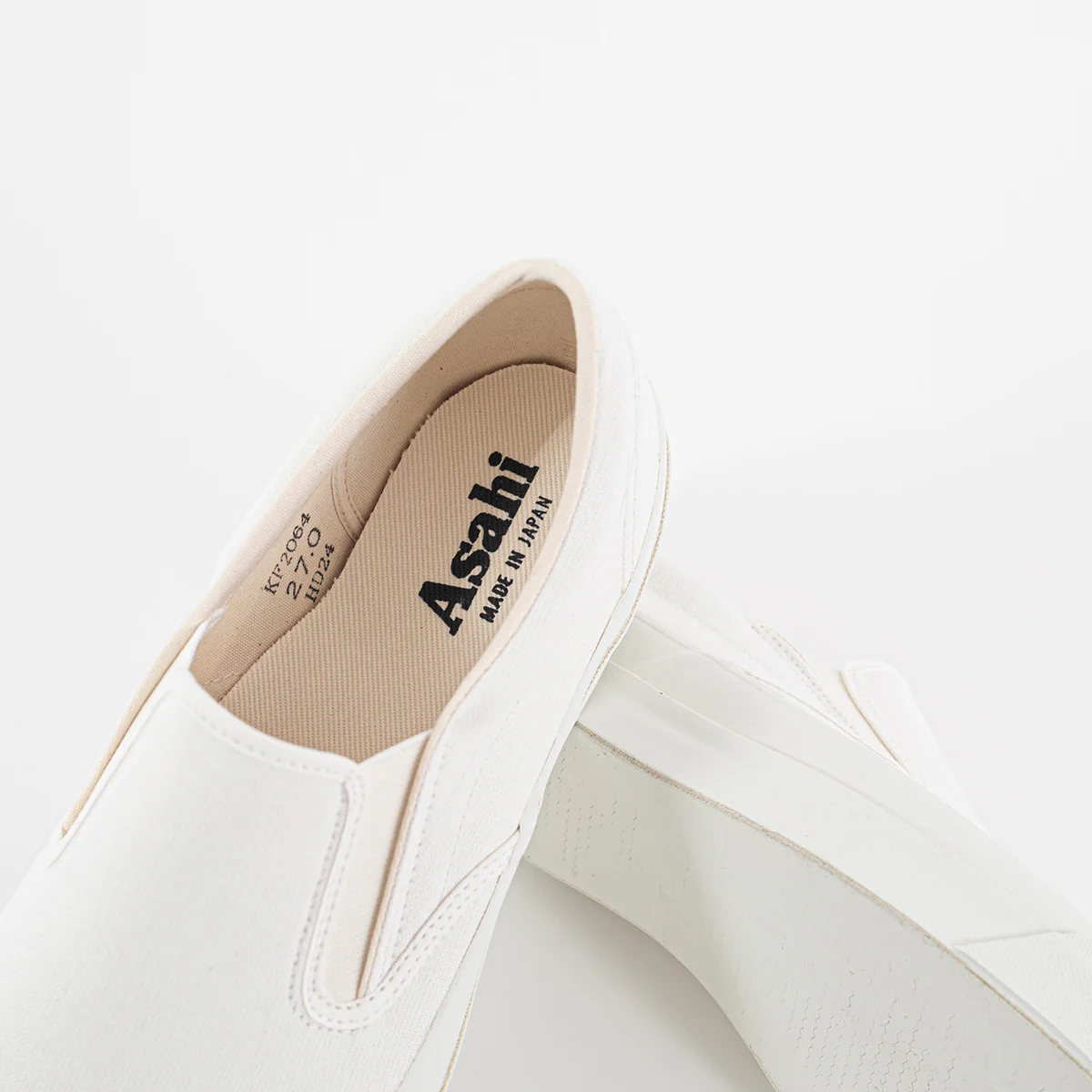 AS-040-WHT - ASAHI COTTON SLIP ON SHOES - White/ White - Image 3