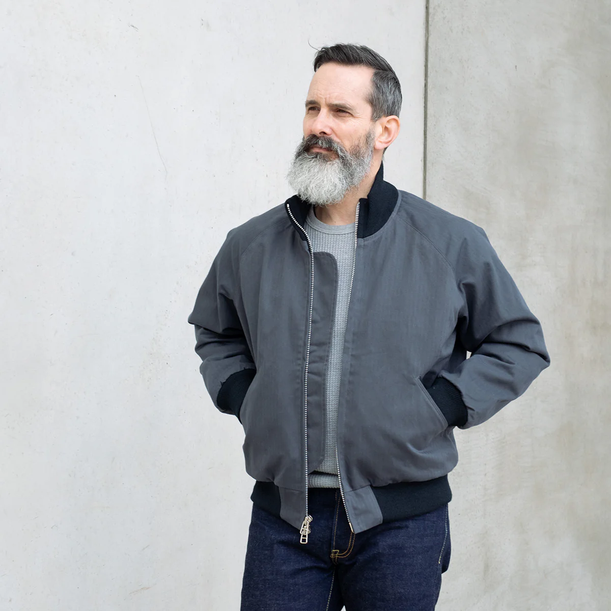 DE-JJA084WC-SLA - DEHEN 1920 Pilot Jacket Dry Wax Cotton - Slate - Image 2