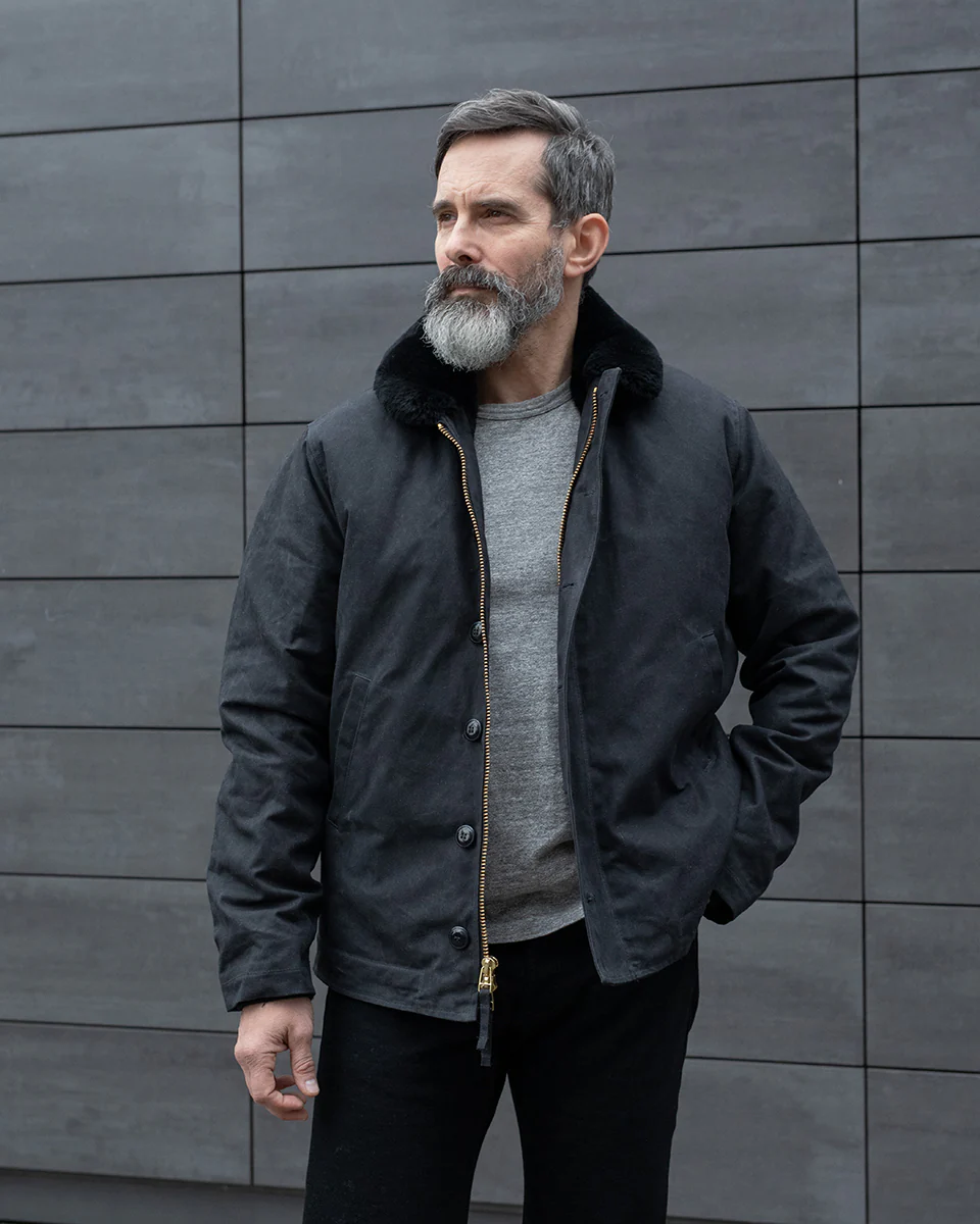 DE-N1-US-BLK - Dehen 1920 Waxed Canvas N-1 Deck Jacket - Black - Image 2