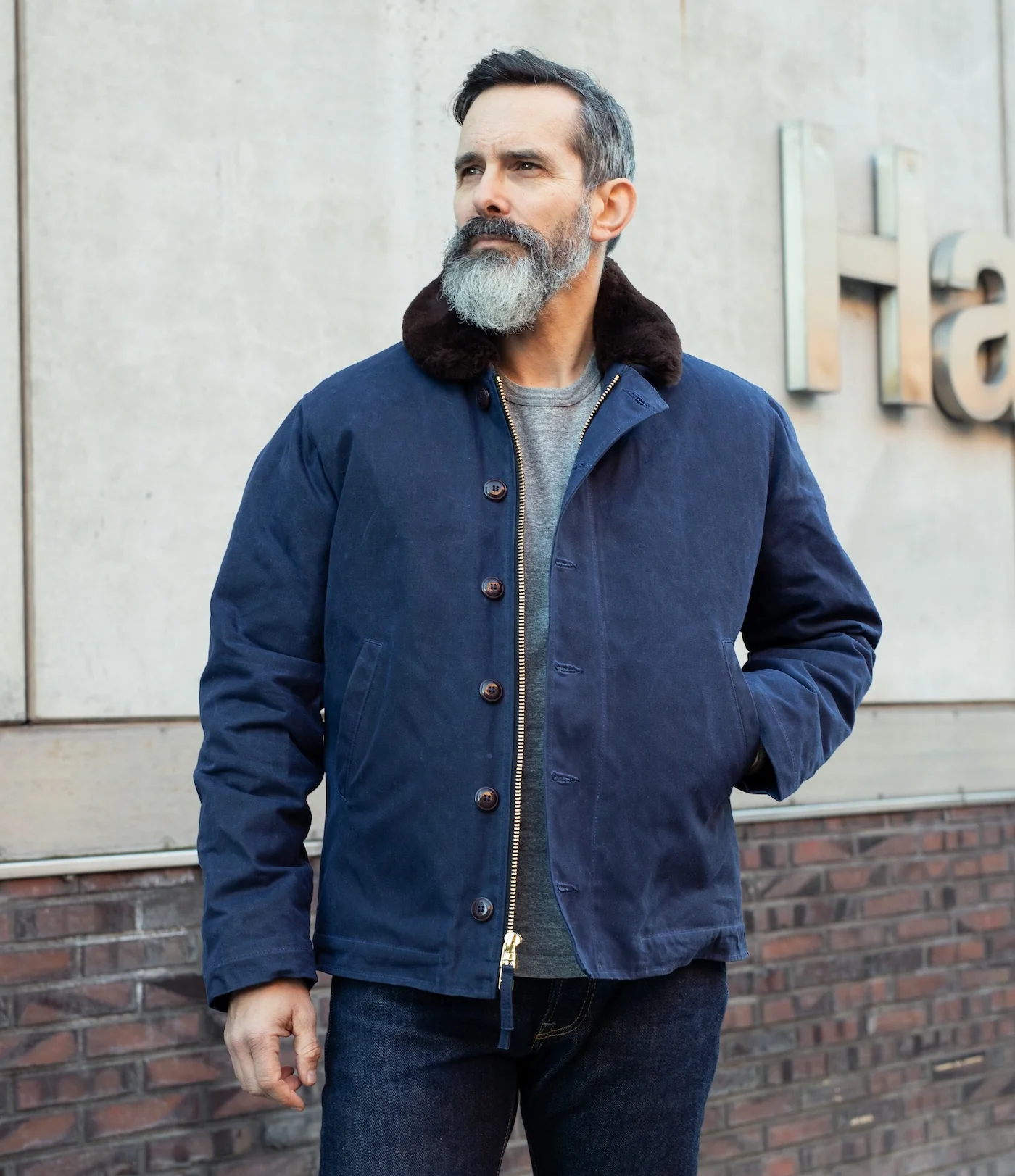 DE-N1-US-NAV - Dehen 1920 Waxed Canvas N-1 Deck Jacket - Navy - Image 2