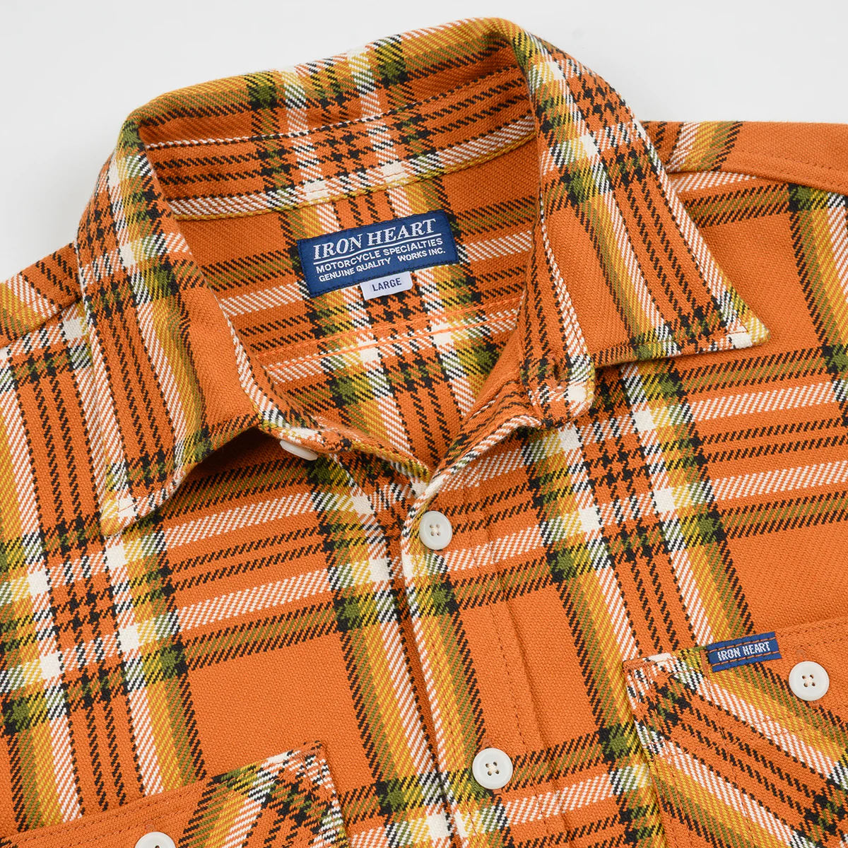 IHSH-442-ORA - 9oz Selvedge Flannel Work Shirt - Orange Check - Image 6