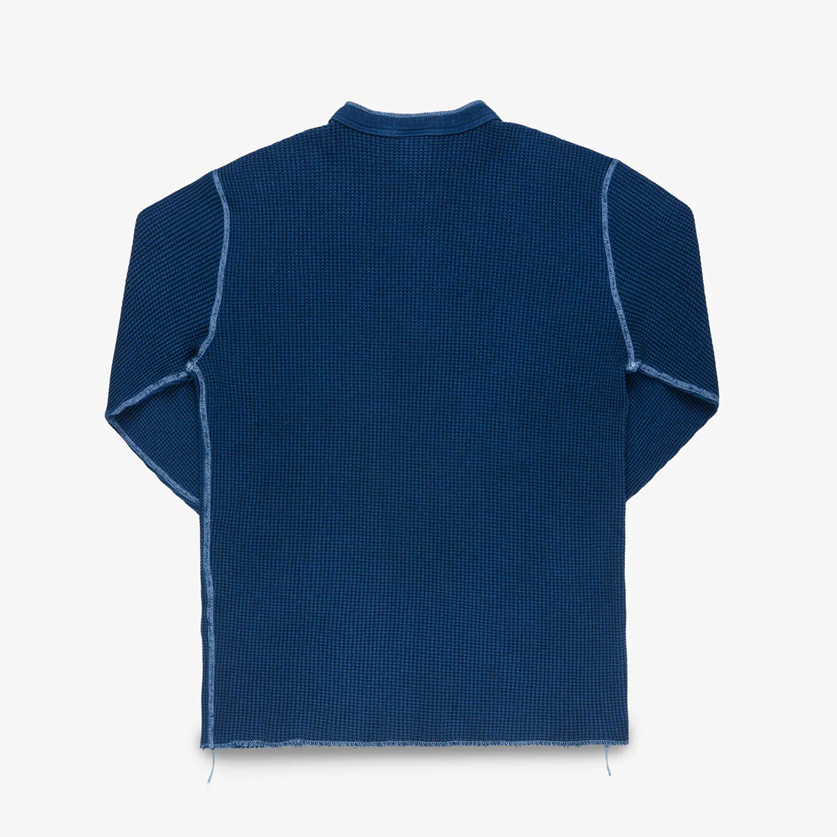 IHTL-1213-IND - Waffle Knit Long Sleeved Thermal Henley - Indigo Dyed - Image 4