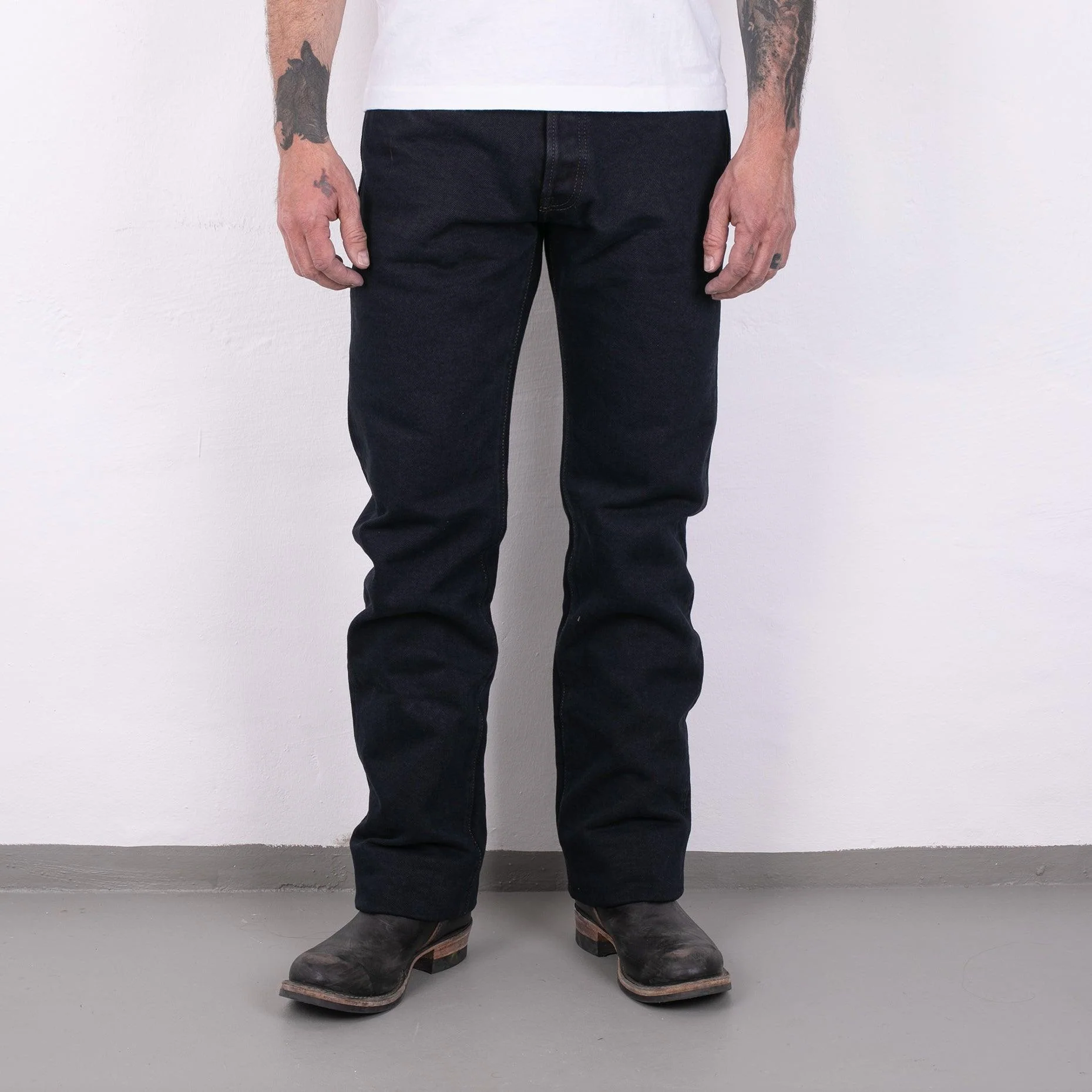 IH-634S-B - 21oz Selvedge Denim Straight Cut Jeans - Indigo Overdyed Black - Image 3