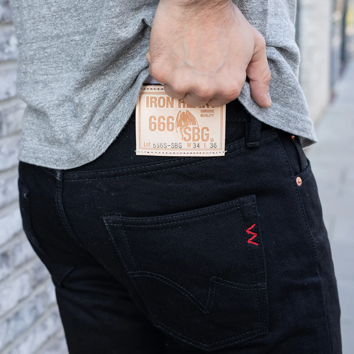 IH-666S-SBG - 21oz Selvedge Denim Slim Straight Jeans - Superblack (Fades To Grey) - Image 3