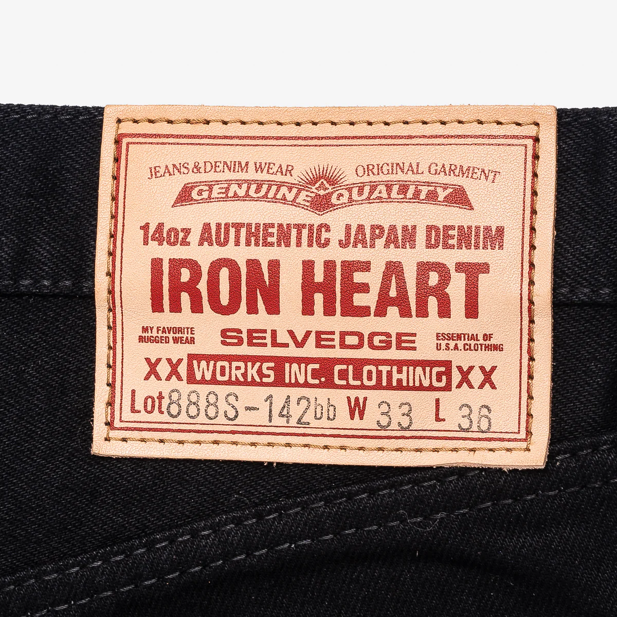 IH-888S-142BB - 14oz Selvedge Denim Medium/High Rise Tapered Jeans - Black/Black - Image 9