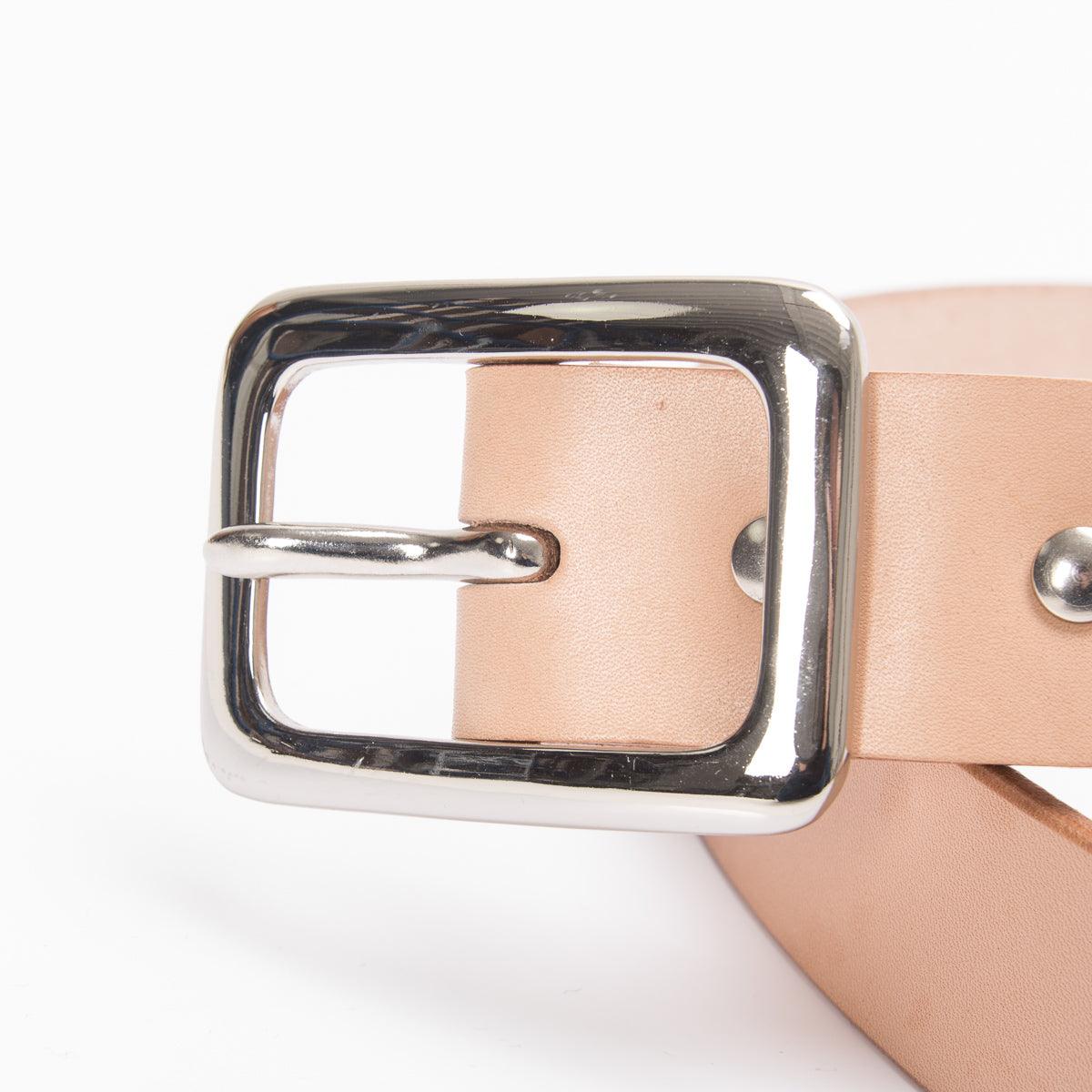 IHB-08-NAT - Heavy Duty "Tochigi" Leather Belt With Nickel Plated Garrison Buckle - Natural - Image 4