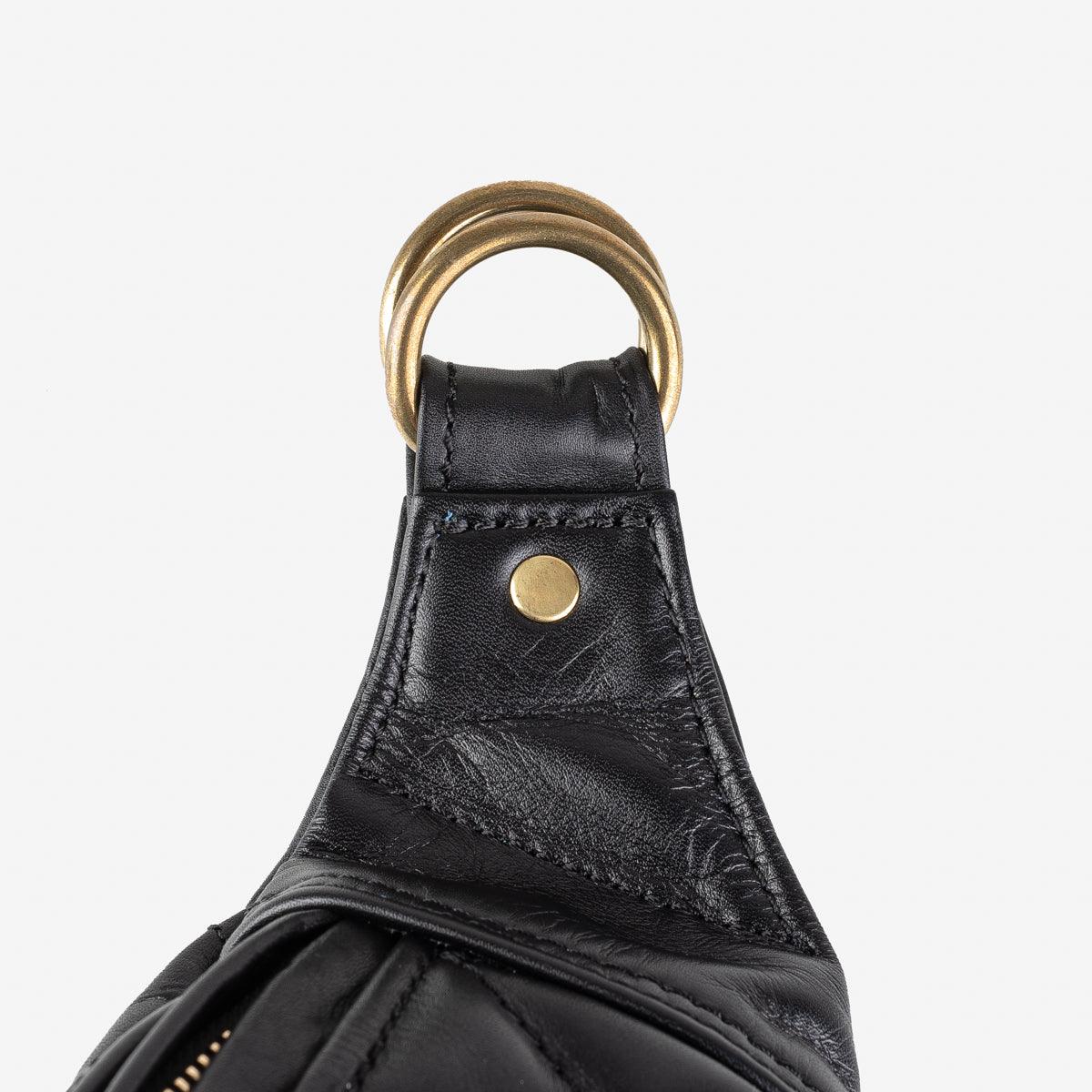 IHE-45-BLK - Diamond Stitched Leather Waist Bag - Black - Image 10