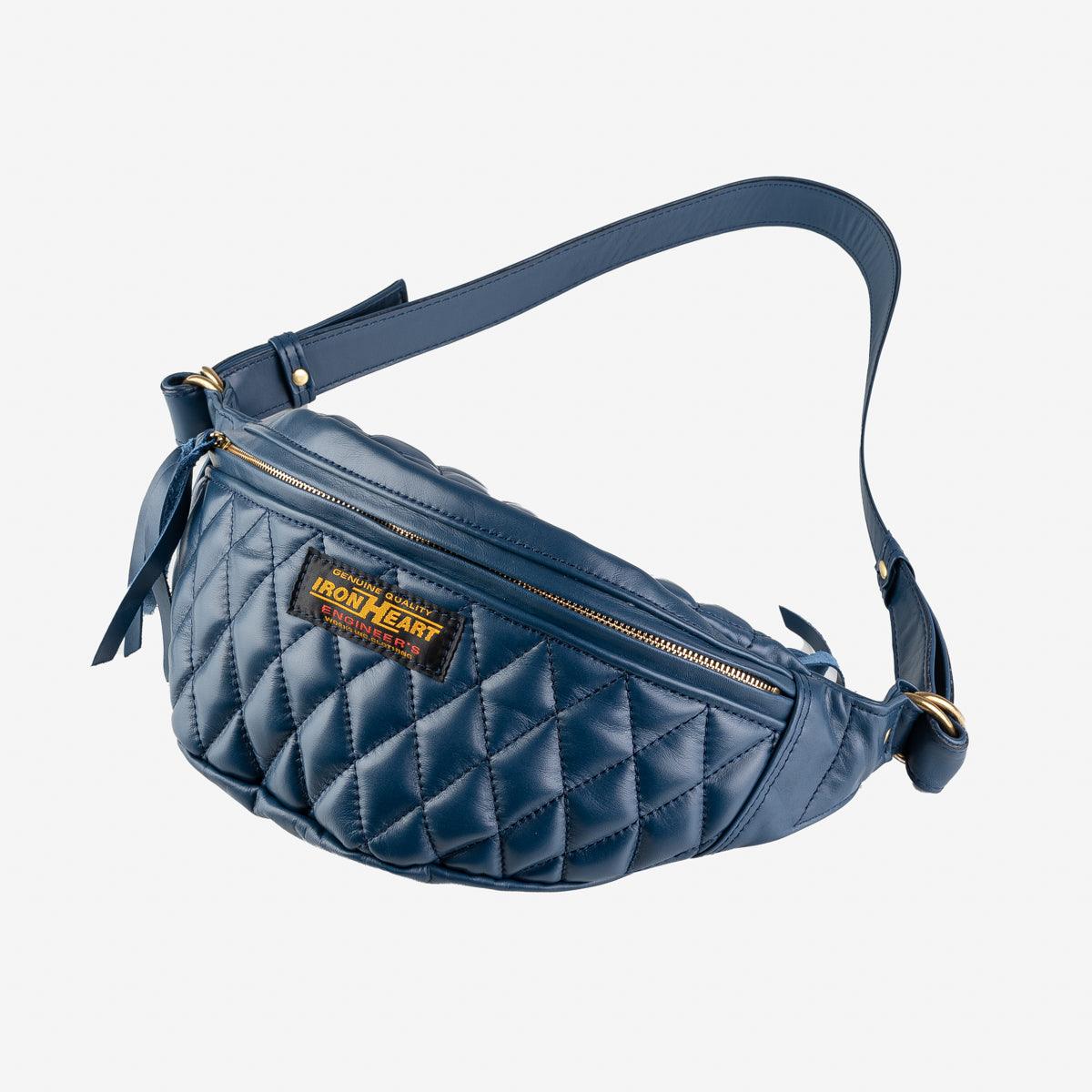 IHE-45-NAV - Diamond Stitched Leather Waist Bag - Navy - Image 4