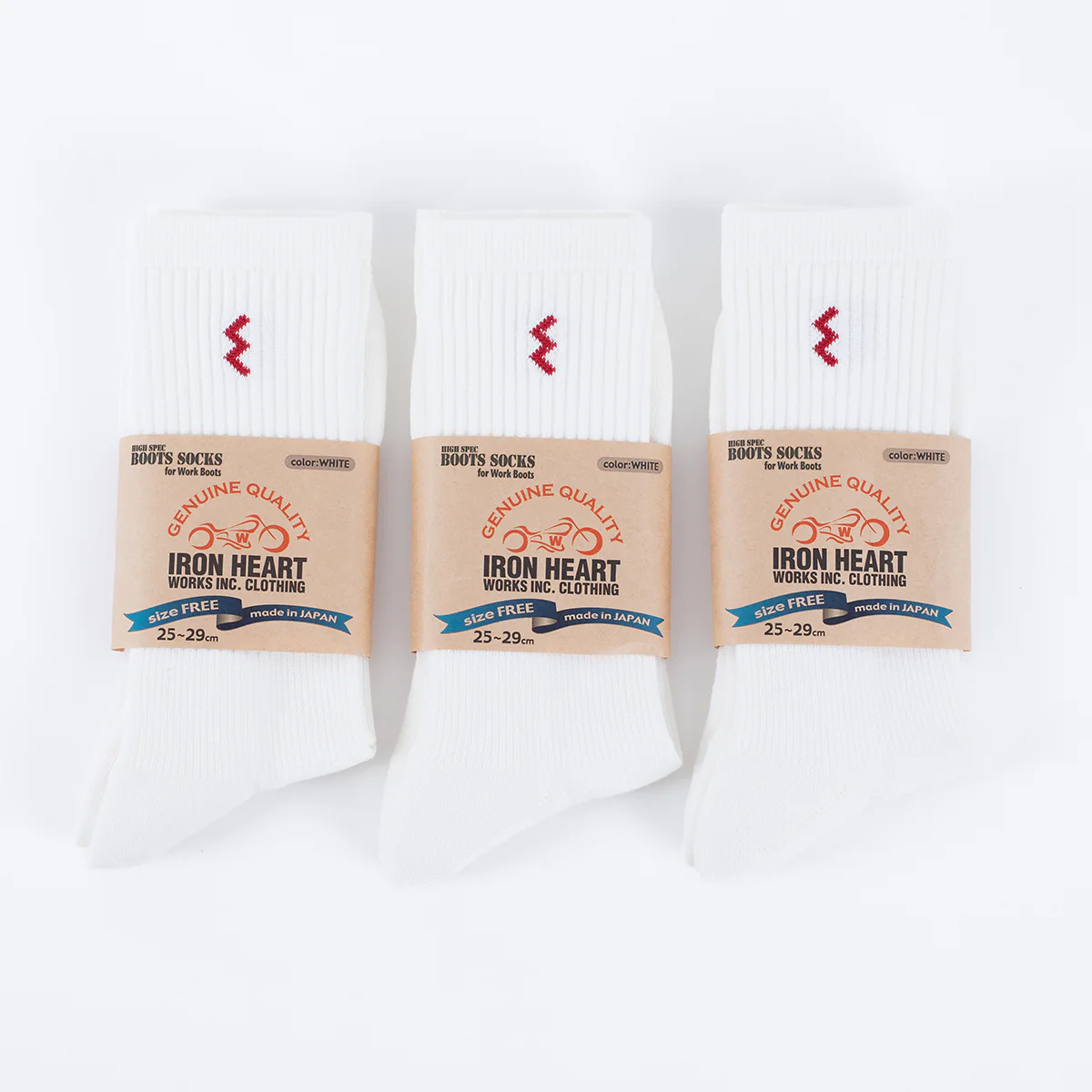 IHG-030-3-WHT - 3-Pack Iron Heart Boot Socks - White