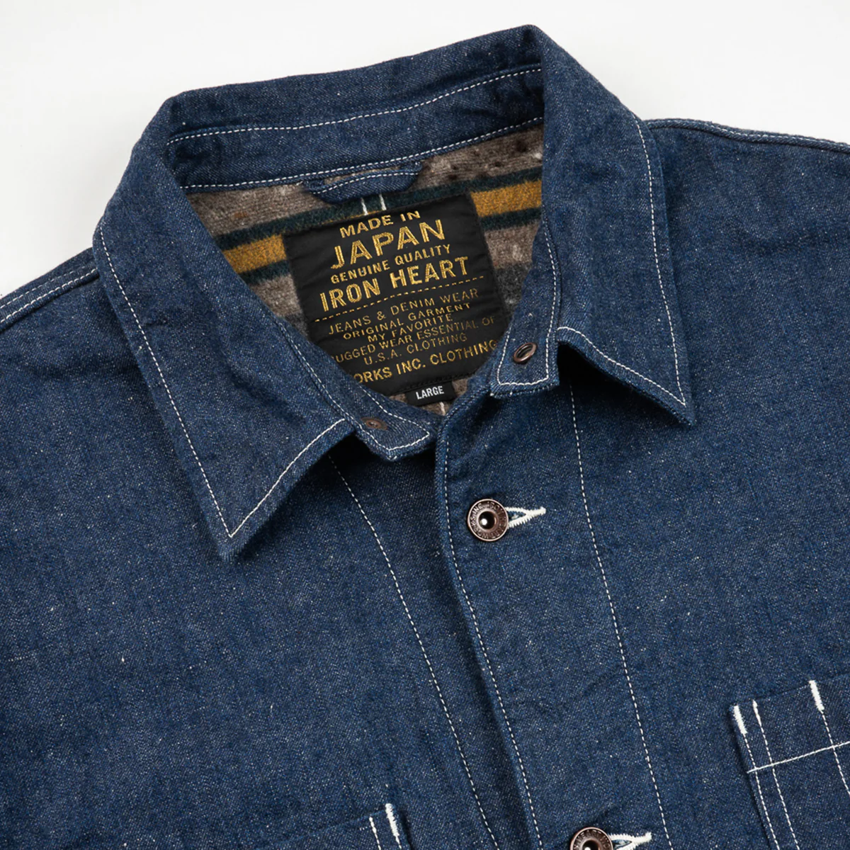 IHJ-149-IND - 10oz Selvedge Denim Blanket Lined Chore Jacket - Indigo - Image 7