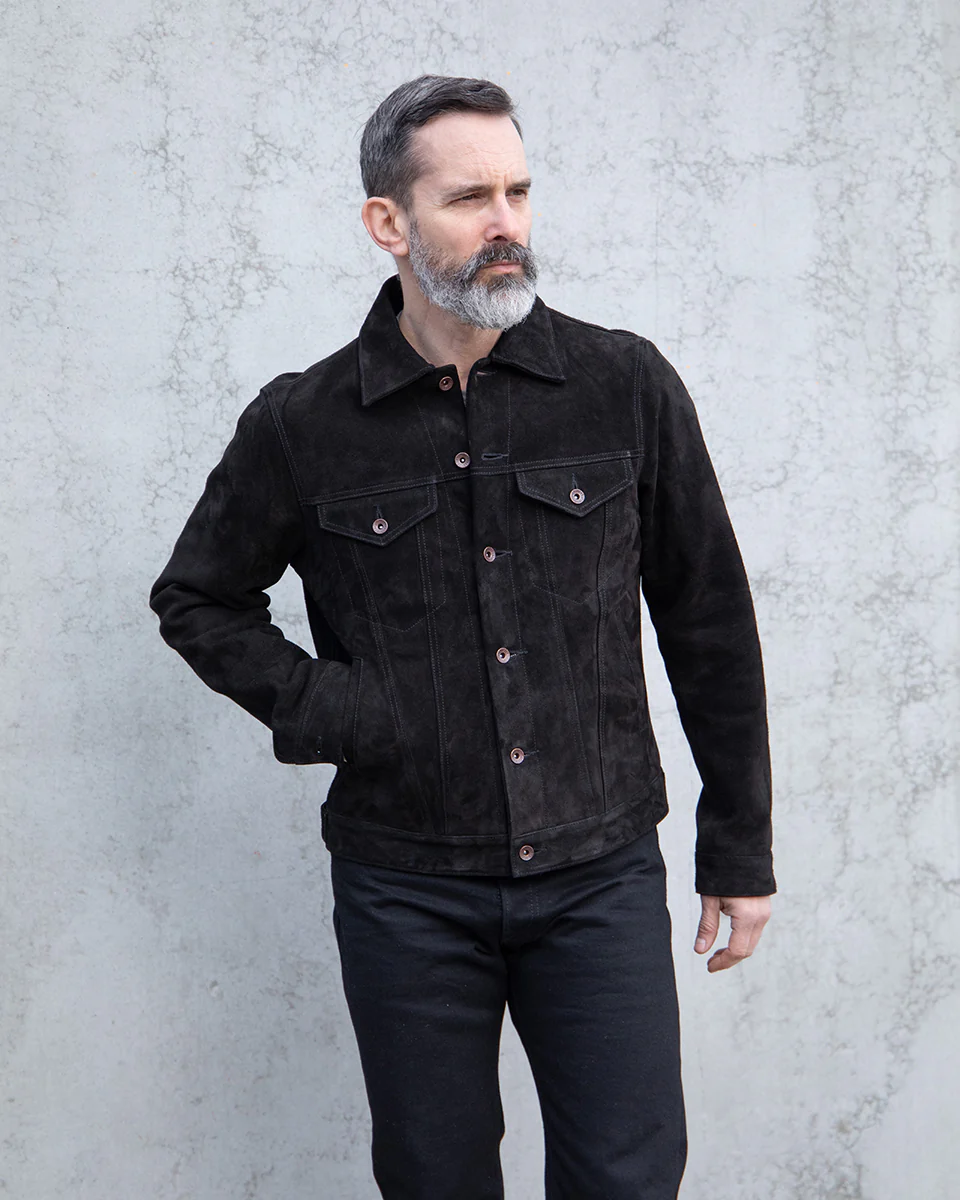 IHJ-155-BLK - Horsehide Suede Modified Type III Jacket - Black - Image 2