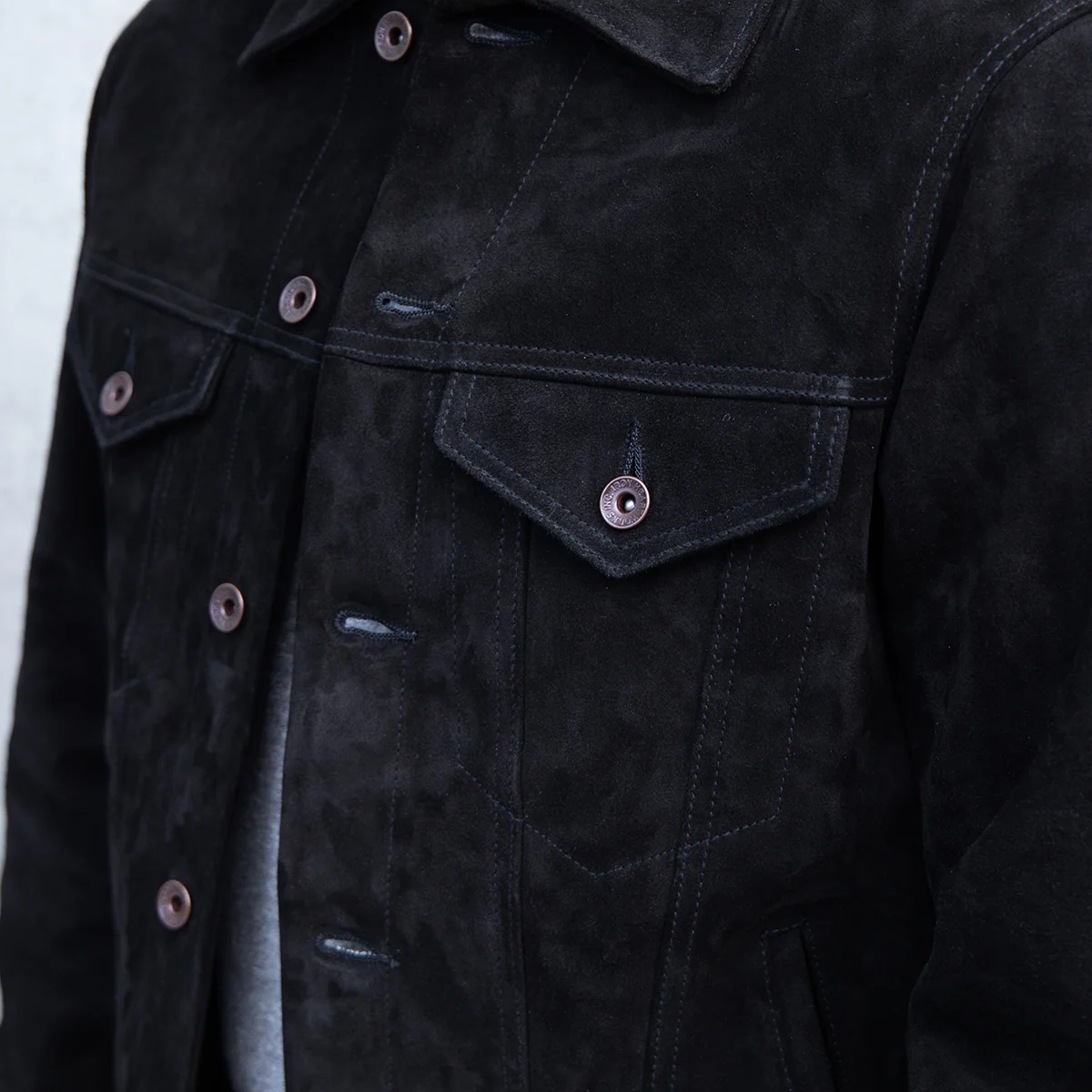 IHJ-155-BLK - Horsehide Suede Modified Type III Jacket - Black - Image 4