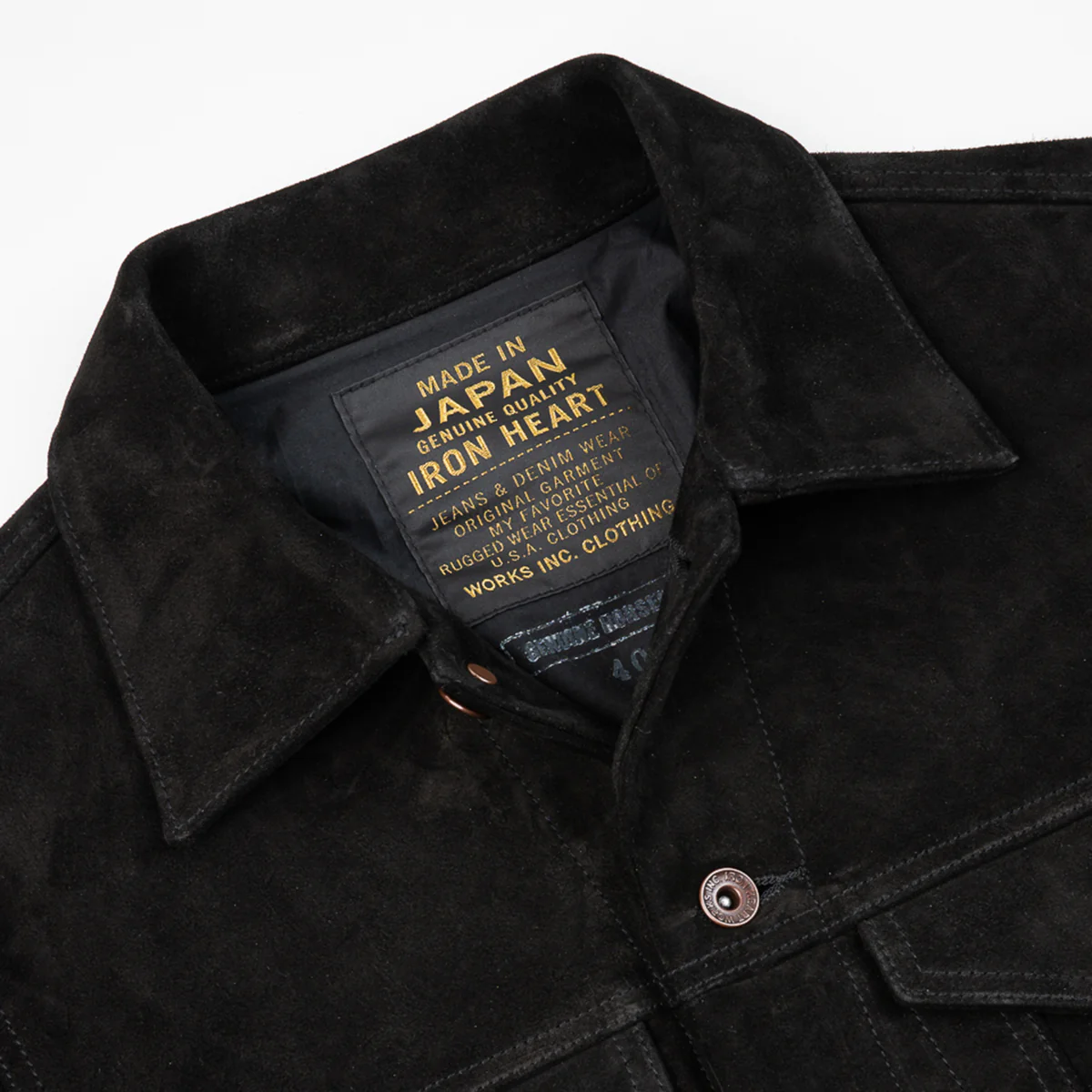 IHJ-155-BLK - Horsehide Suede Modified Type III Jacket - Black - Image 6