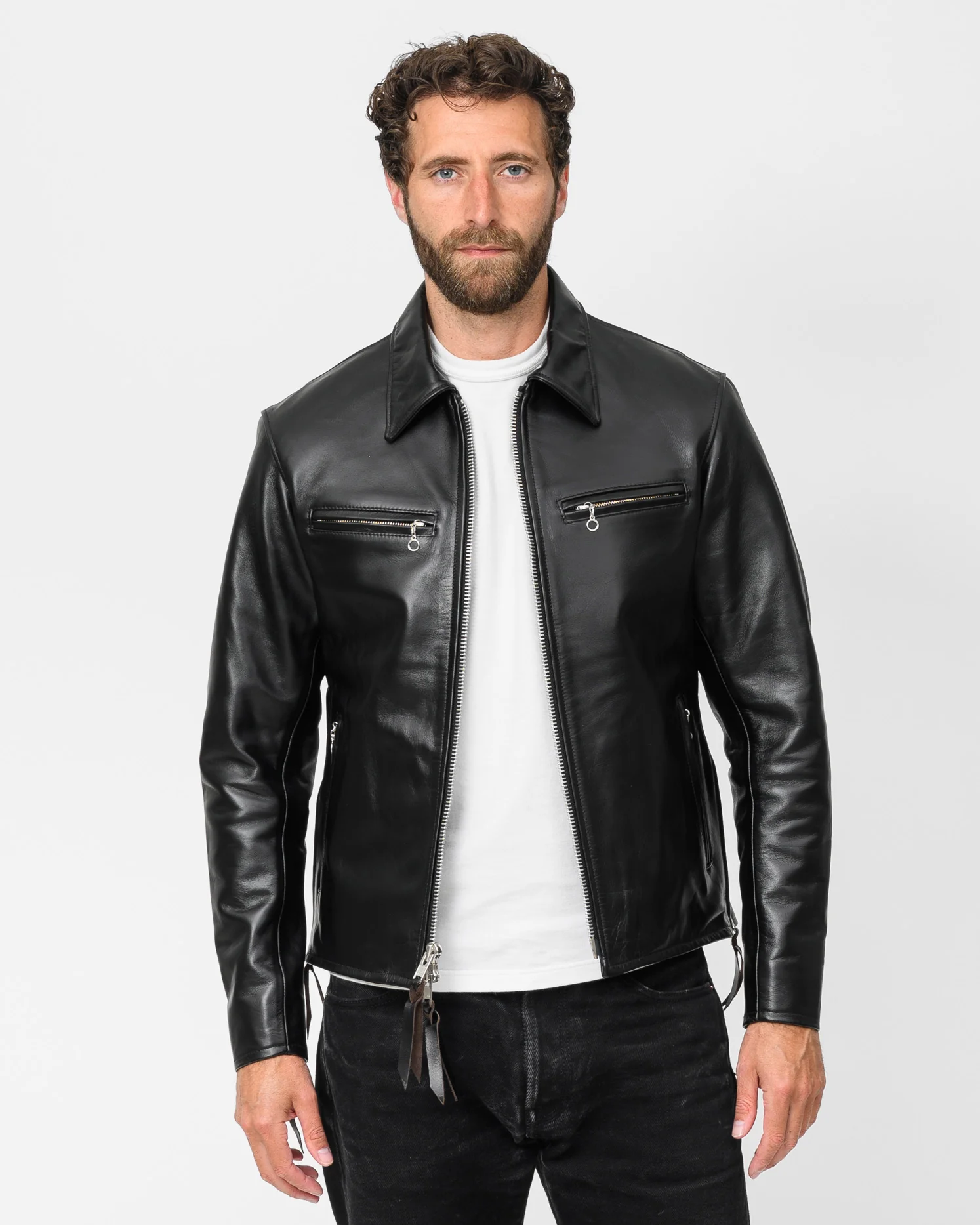 IHJ-54-BLK - Japanese Horsehide Rider’s Jacket with collar - Black (Tea-Core Dyed) - Image 2
