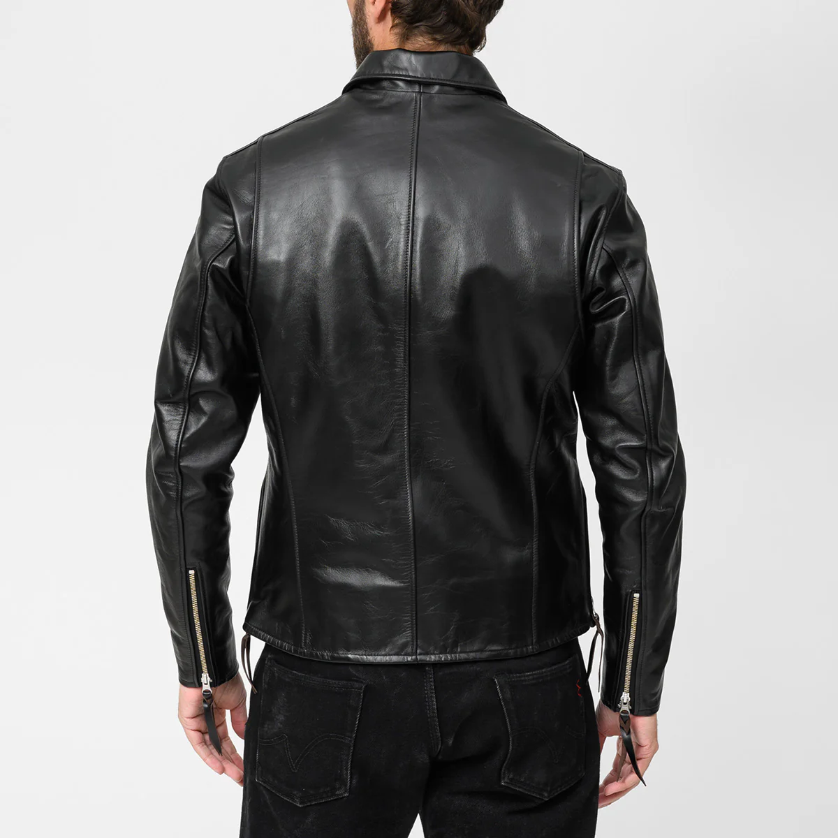 IHJ-54-BLK - Japanese Horsehide Rider’s Jacket with collar - Black (Tea-Core Dyed) - Image 5