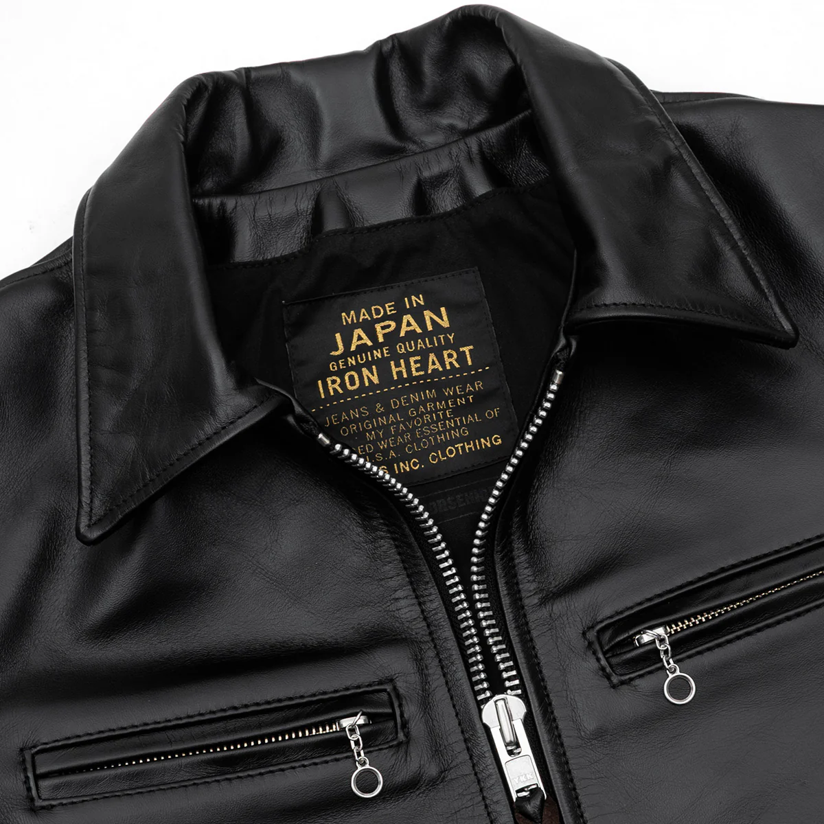 IHJ-54-BLK - Japanese Horsehide Rider’s Jacket with collar - Black (Tea-Core Dyed) - Image 6