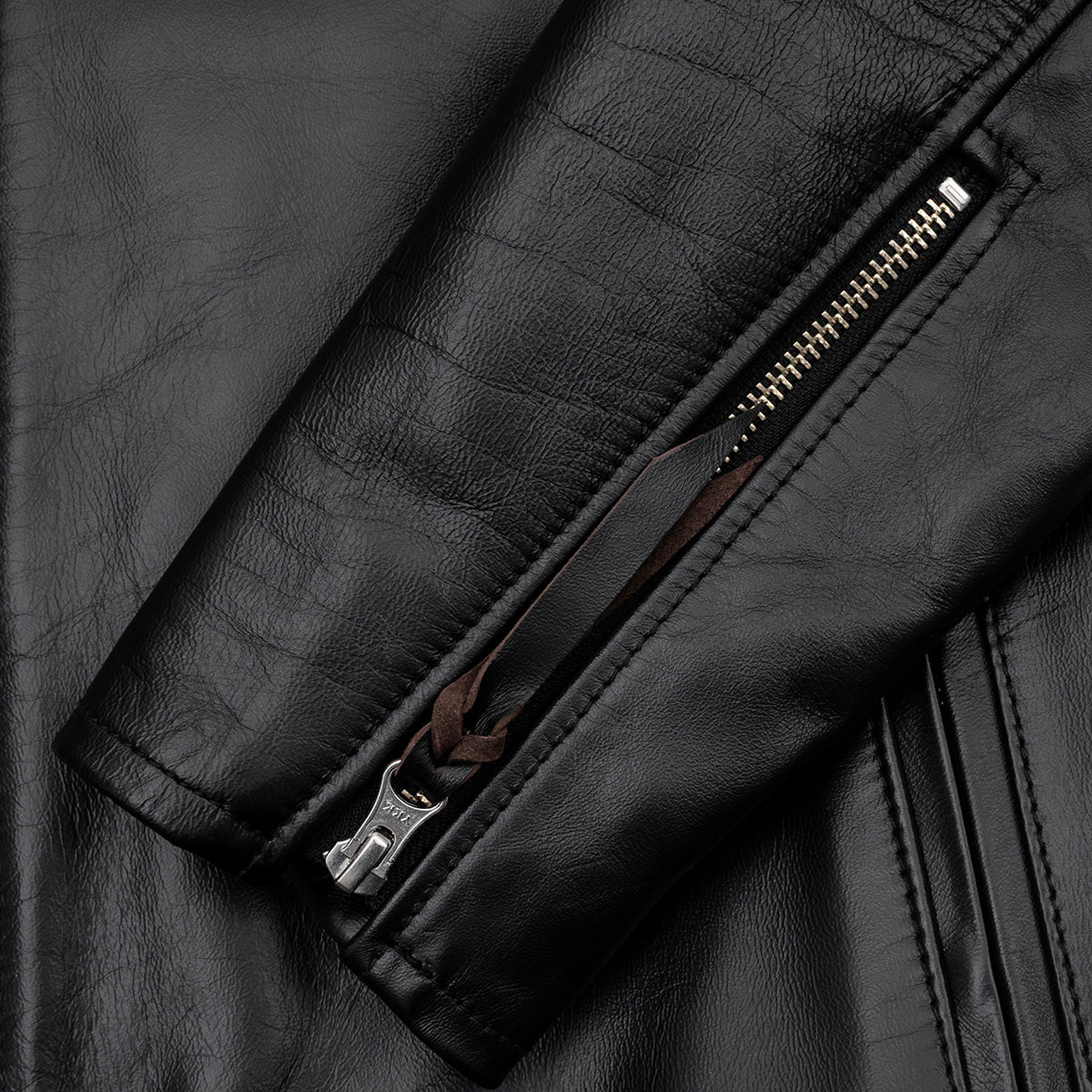 IHJ-54-BLK - Japanese Horsehide Rider’s Jacket with collar - Black (Tea-Core Dyed) - Image 7
