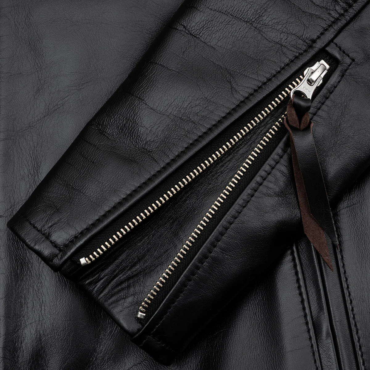 IHJ-54-BLK - Japanese Horsehide Rider’s Jacket with collar - Black (Tea-Core Dyed) - Image 8