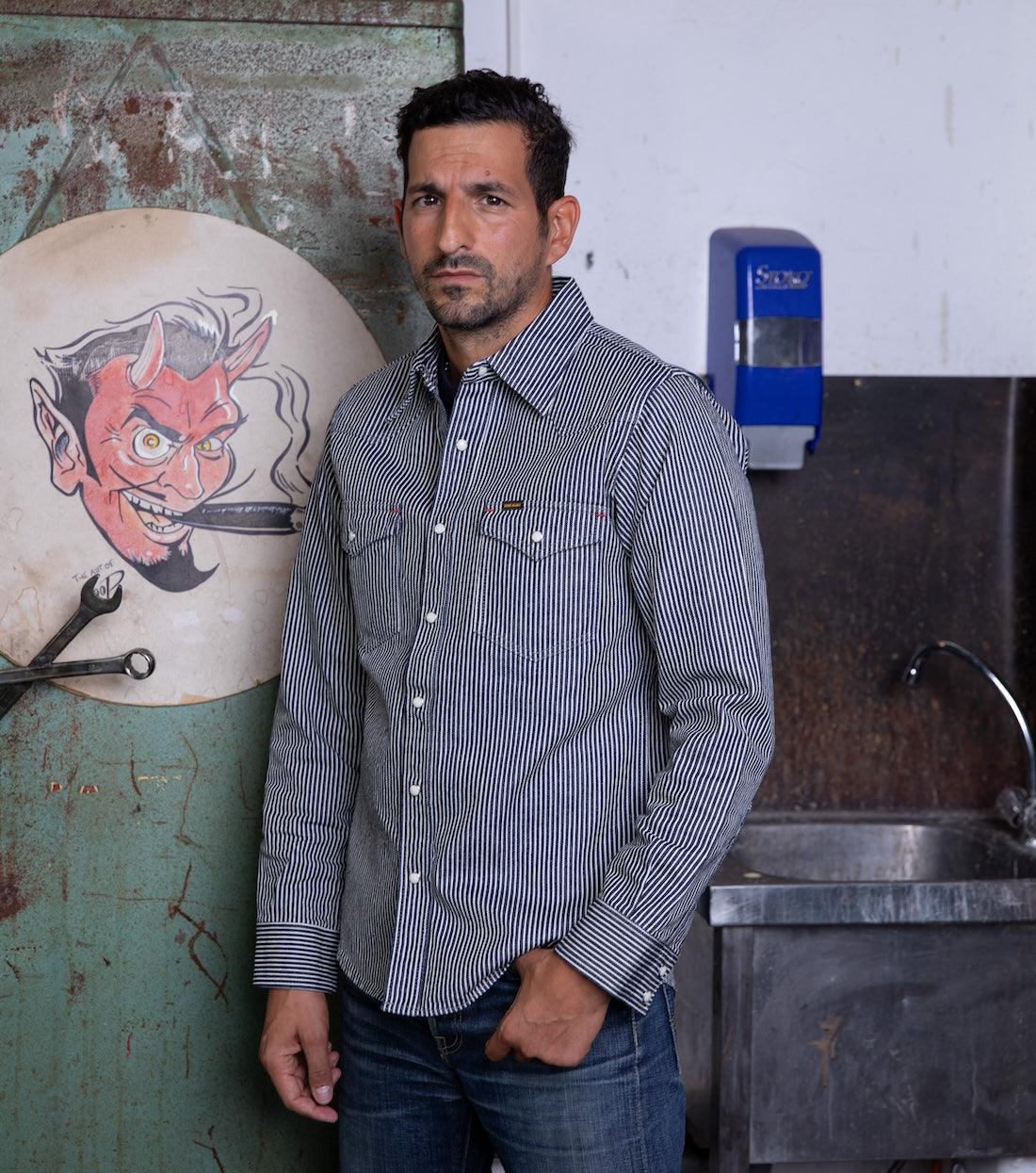 IHSH-07-IND - 12oz Hickory Stripe Western Shirt - Indigo - Image 2