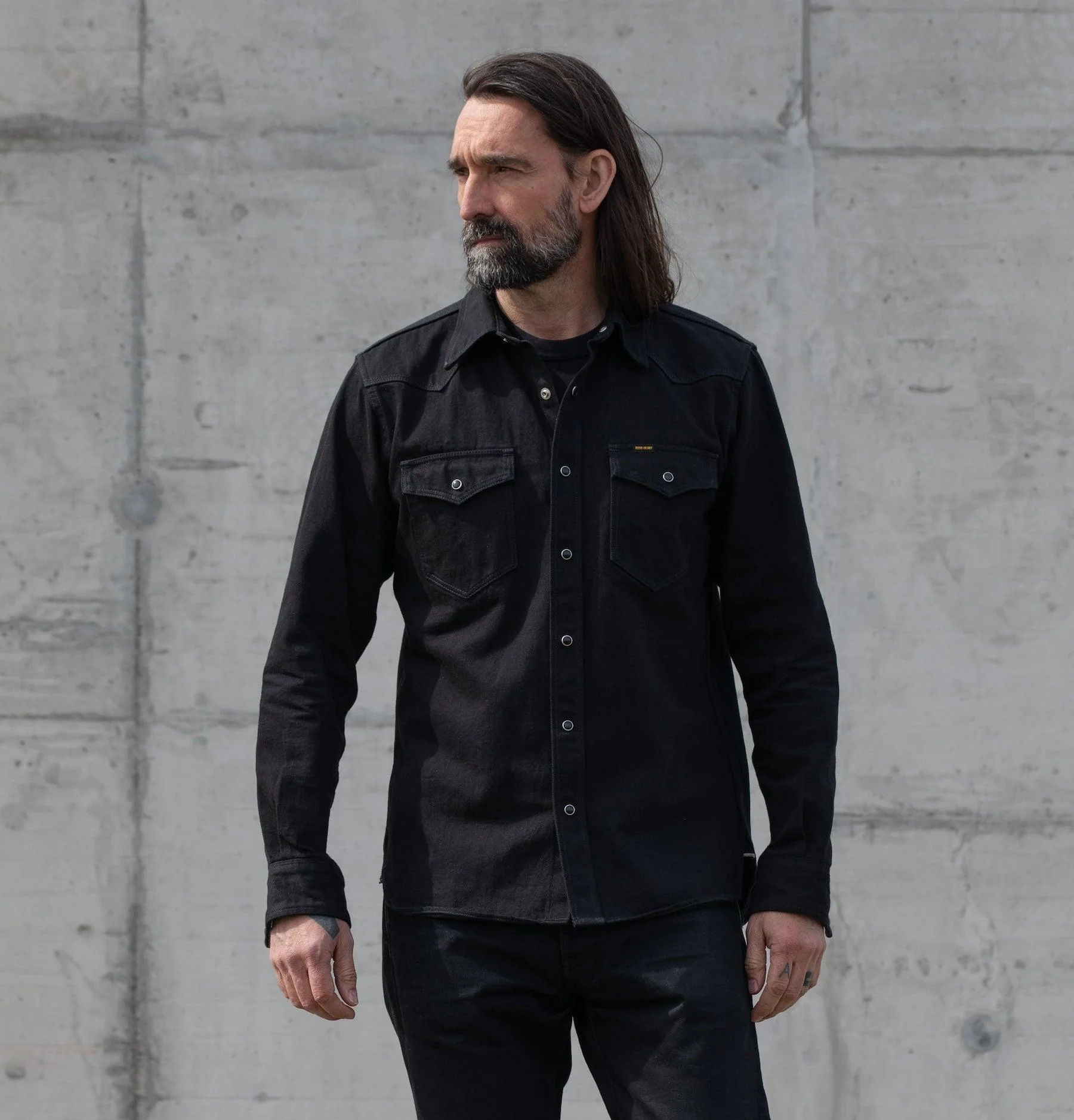 IHSH-218-BLK - 12oz Western Shirt "Johnny Cash III" - Black - Image 2
