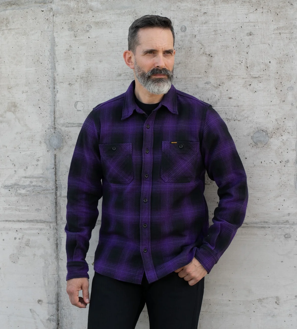 IHSH-265-PUR - Ultra Heavy Flannel Ombré Check Work Shirt - Purple/Black - Image 2
