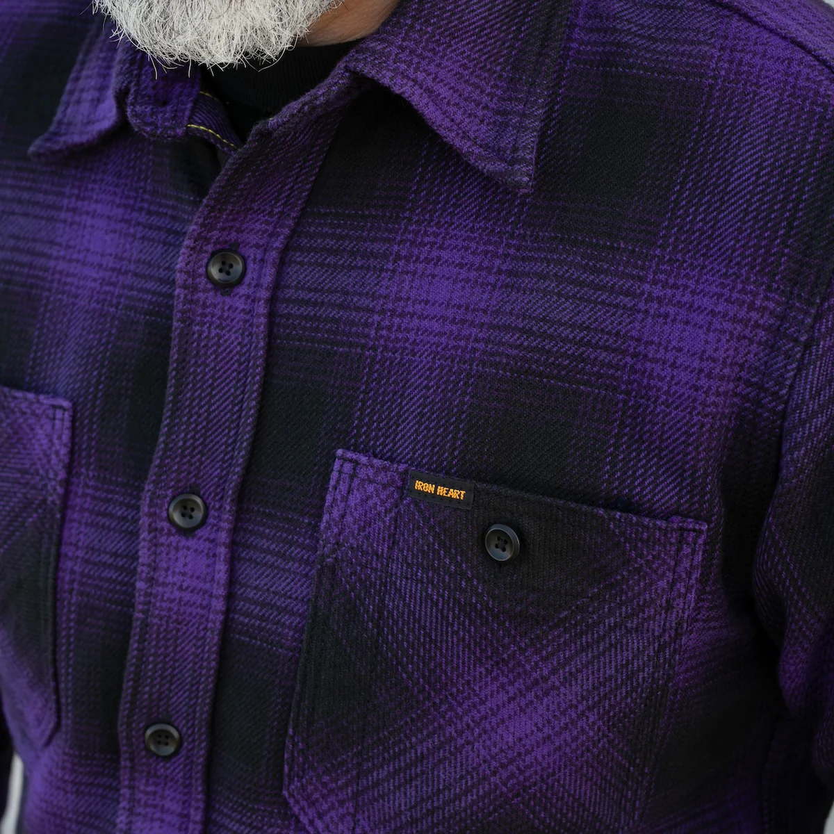 IHSH-265-PUR - Ultra Heavy Flannel Ombré Check Work Shirt - Purple/Black - Image 3