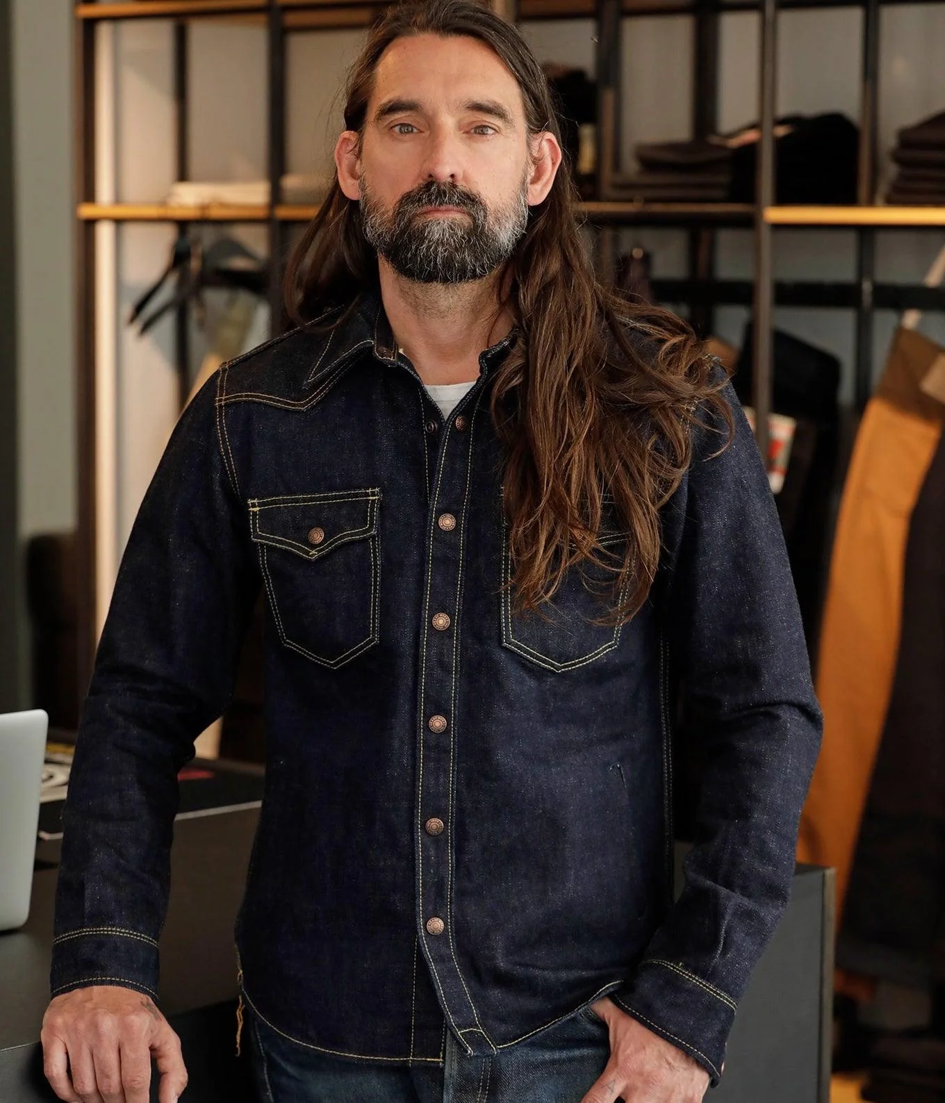 IHSH-292-IND - 18oz Vintage Selvedge Denim CPO Shirt - Indigo - Image 2