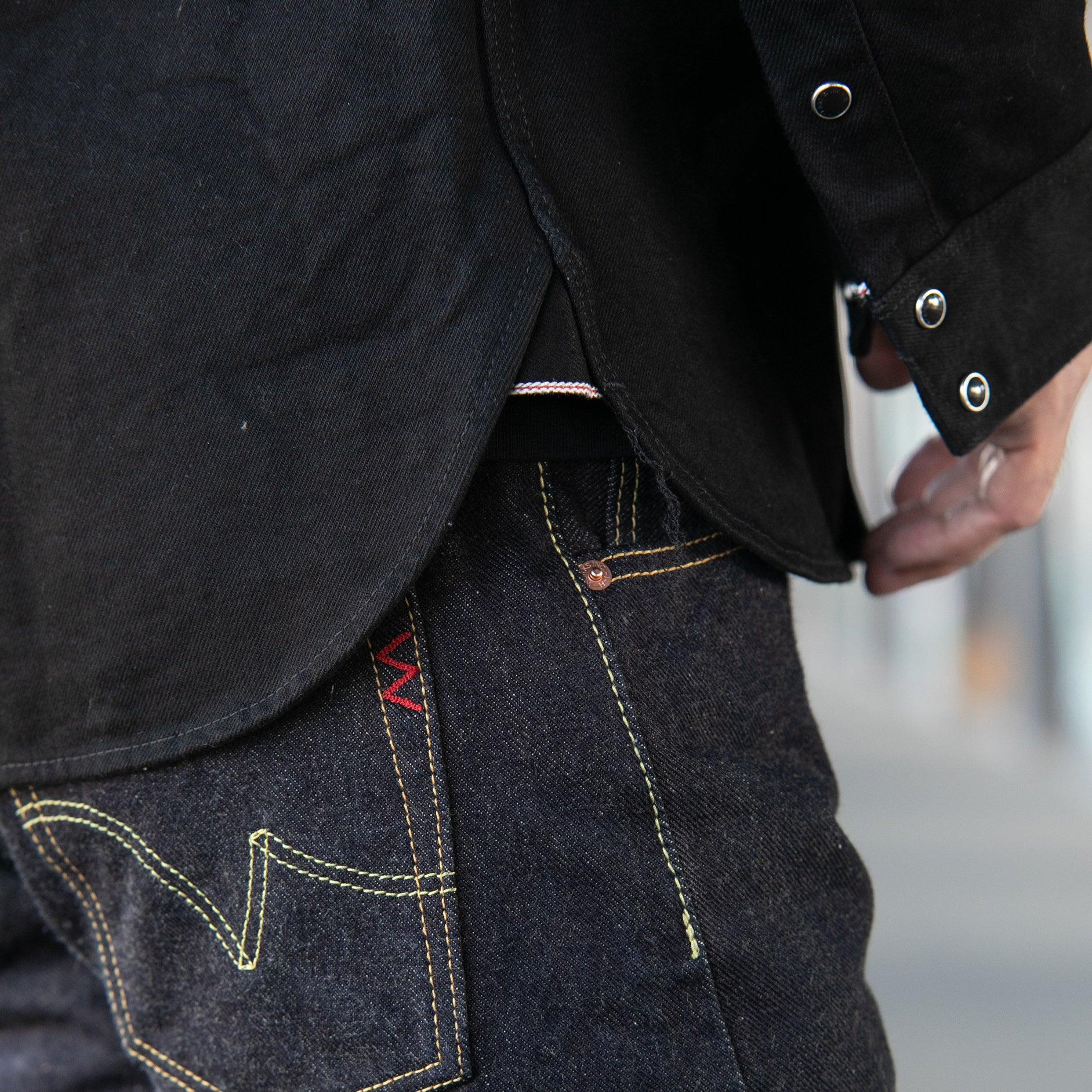IHSH-295-BB - 14oz Selvedge Denim Western Shirt Black/Black - Image 3