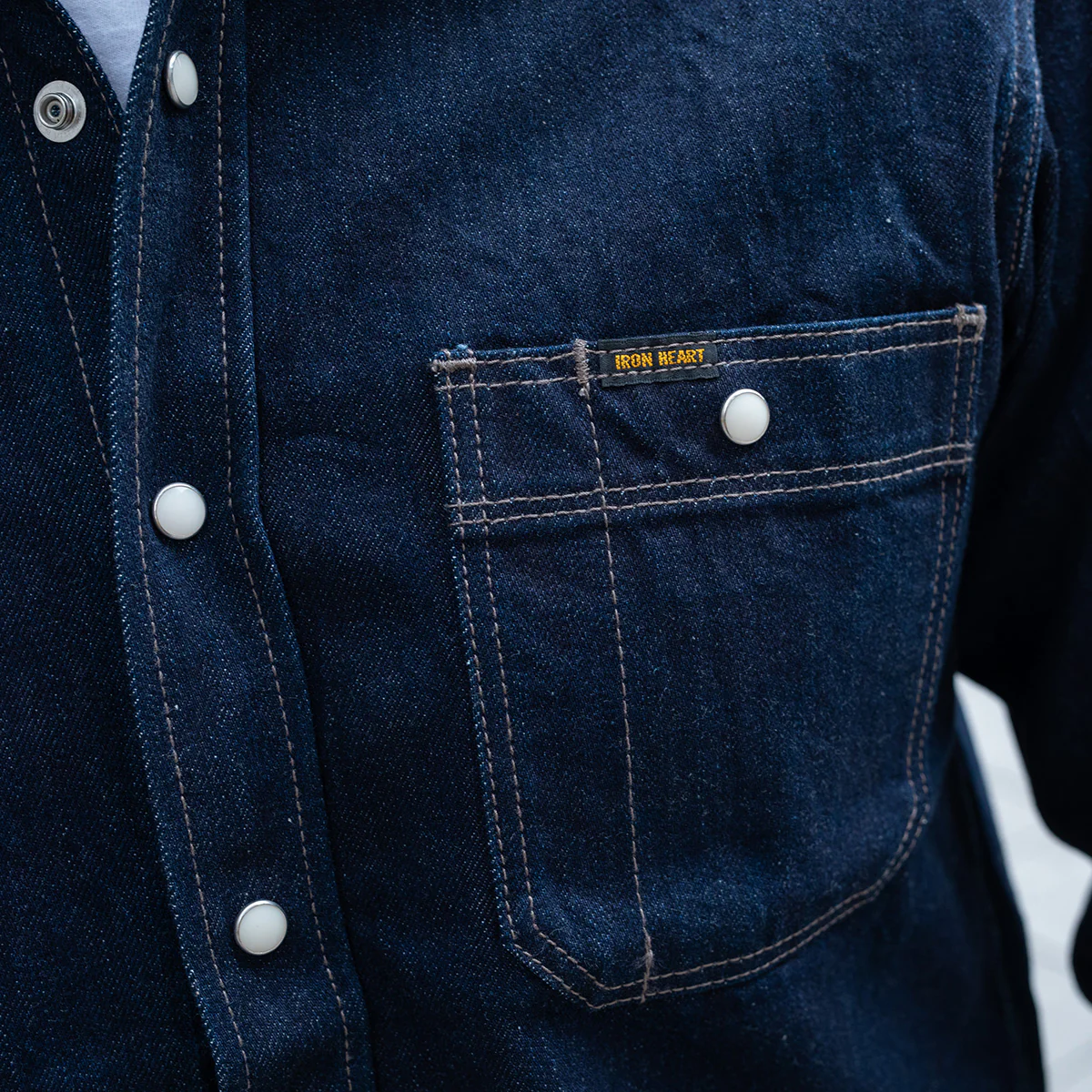 IHSH-326-IND - 12oz Selvedge Indigo Denim Work Shirt with Snaps - Indigo - Image 3