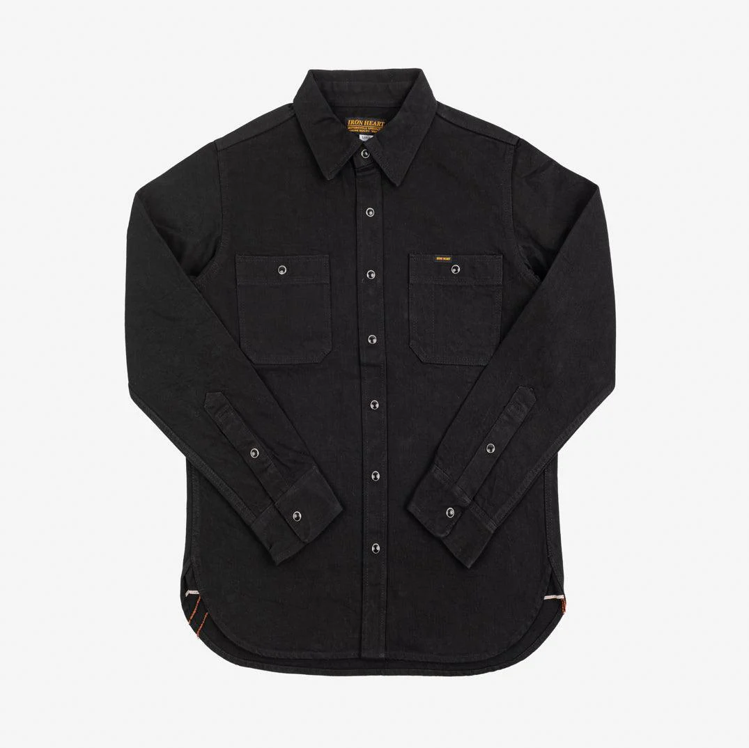 IHSH-338-BLK - 12oz Selvedge Denim Work Shirt With Snaps - Black/Black