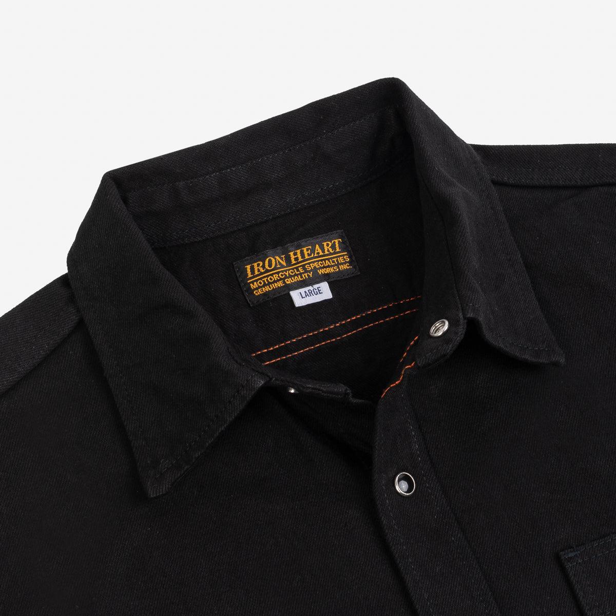 IHSH-338-BLK - 12oz Selvedge Denim Work Shirt With Snaps - Black/Black - Image 6