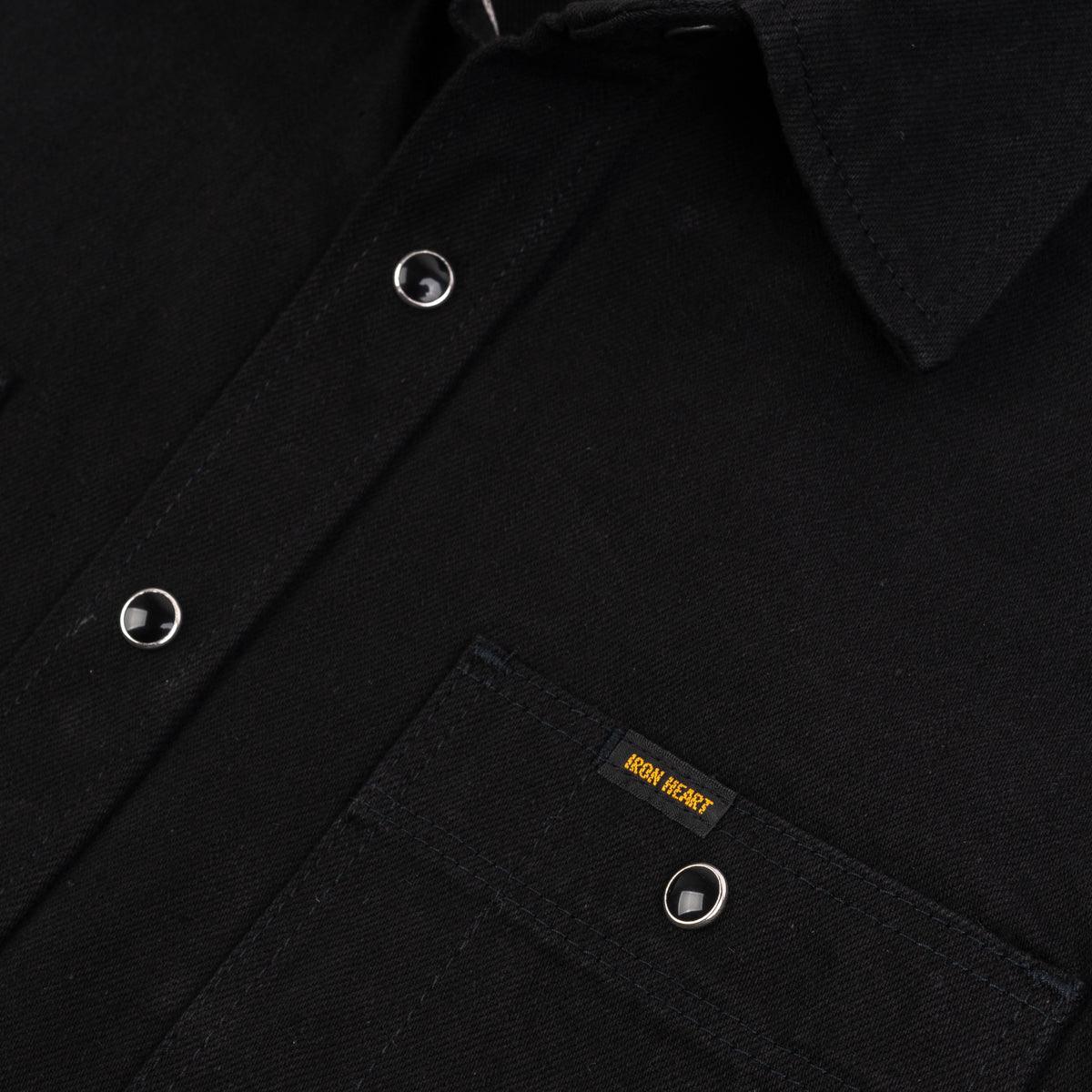 IHSH-338-BLK - 12oz Selvedge Denim Work Shirt With Snaps - Black/Black - Image 8