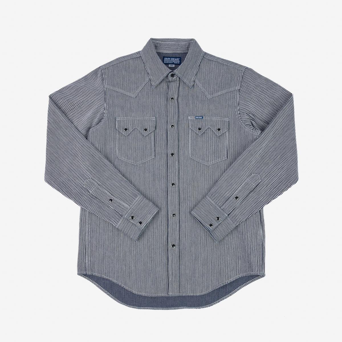 IHSH-365-IND - 8oz Herringbone Hickory Stripe Sawtooth Western Shirt - Indigo