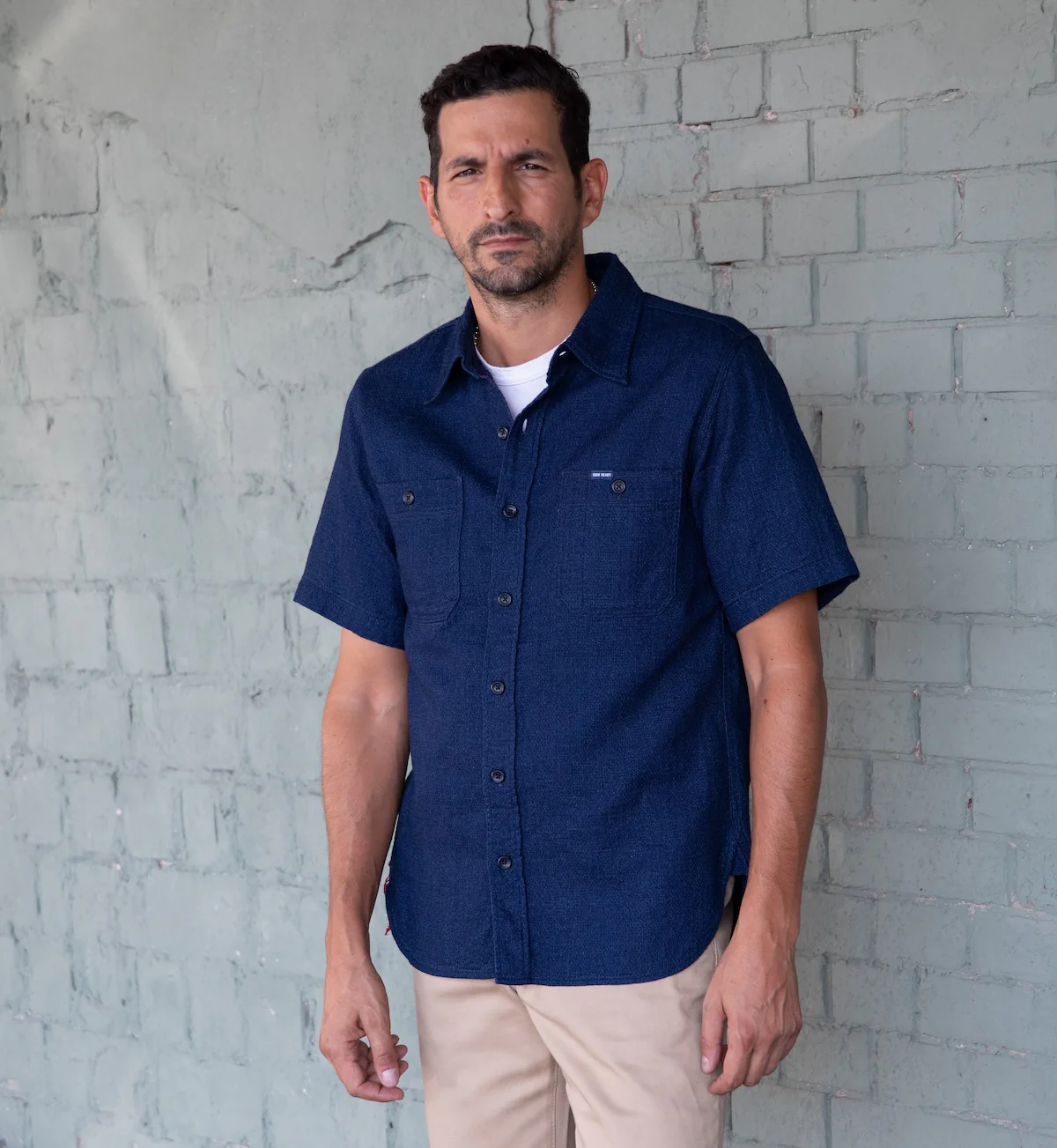 IHSH-417-IND - 5oz Double Gauze Short Sleeved Work Shirt - Indigo - Image 2