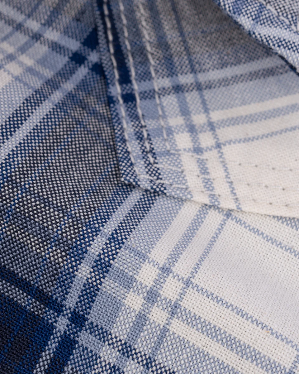 IHSH-418-BLU - 5oz Selvedge Short Sleeved Madras Check Western Shirt - Blue - Image 8
