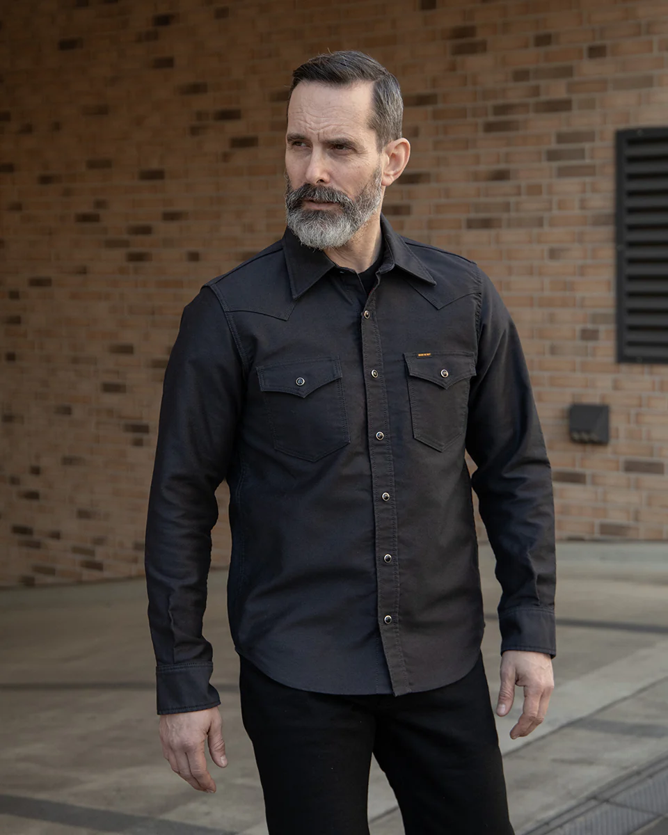 IHSH-426-BLK - 12oz Military Moleskin Western Shirt - Black - Image 2