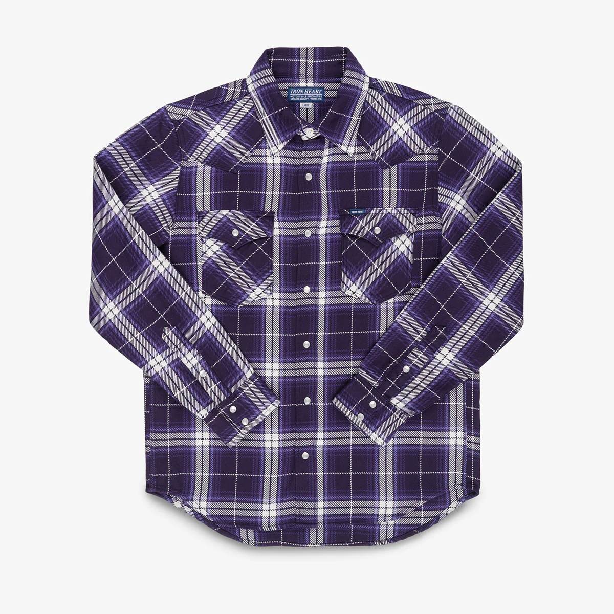 IHSH-439-PUR - 9oz Selvedge Flannel Western Shirt - Purple Check