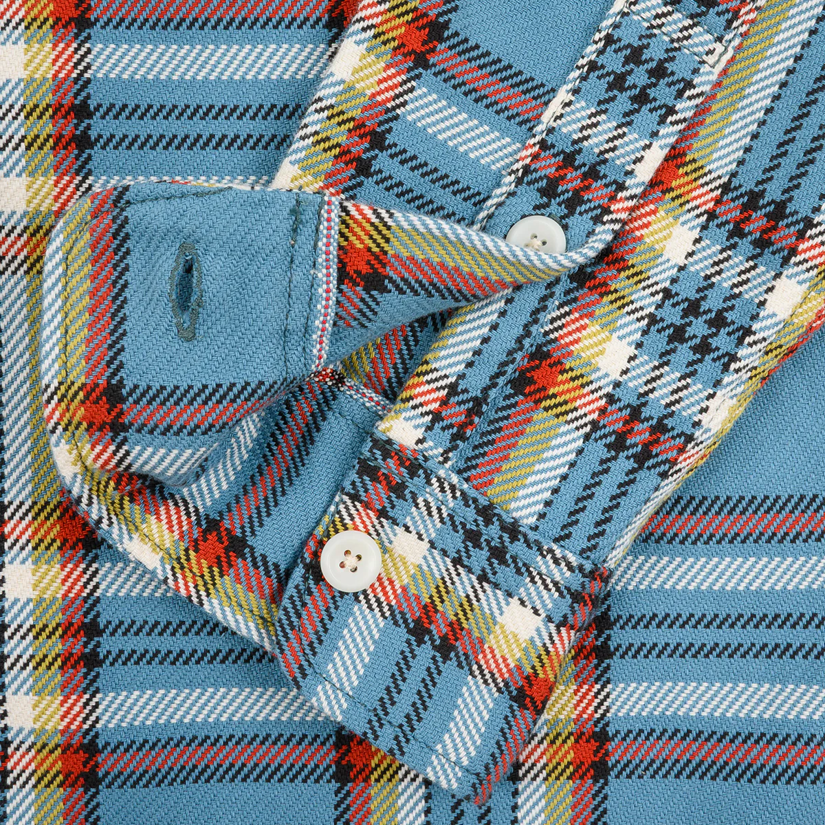 IHSH-442-SAX - 9oz Selvedge Flannel Work Shirt - Sax Blue Check - Image 9