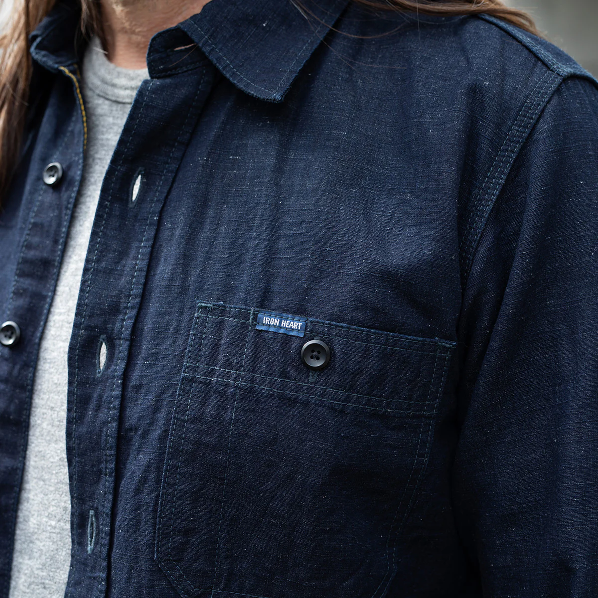 IHSH-443-IND - 7oz Cotton Linen Chambray Work Shirt - Indigo - Image 3