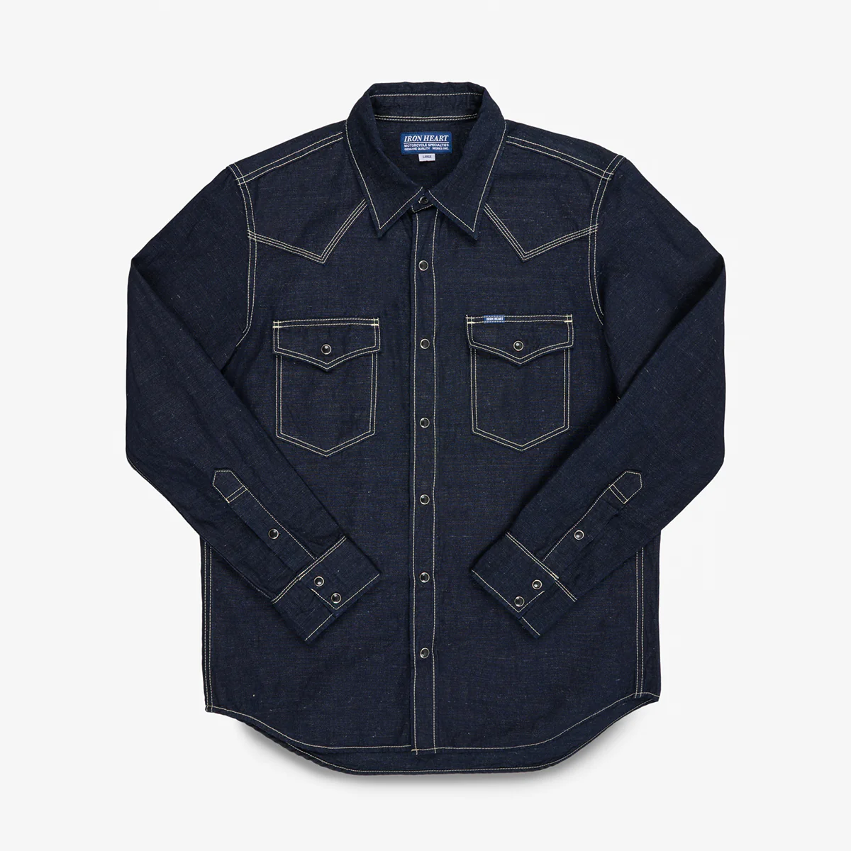 IHSH-444-IND - 7oz Cotton Linen Chambray Western Shirt - Indigo