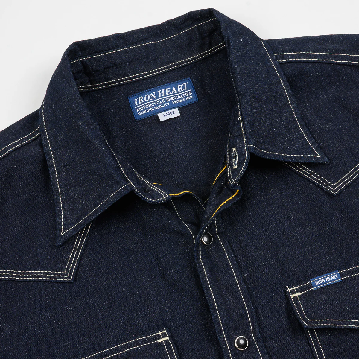 IHSH-444-IND - 7oz Cotton Linen Chambray Western Shirt - Indigo - Image 6