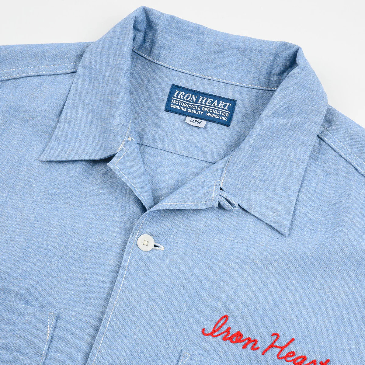 IHSH-447-SAX - SS26 - 5oz Cotton Linen Open Collar Short Sleeve Shirt - Sax Blue - Image 6
