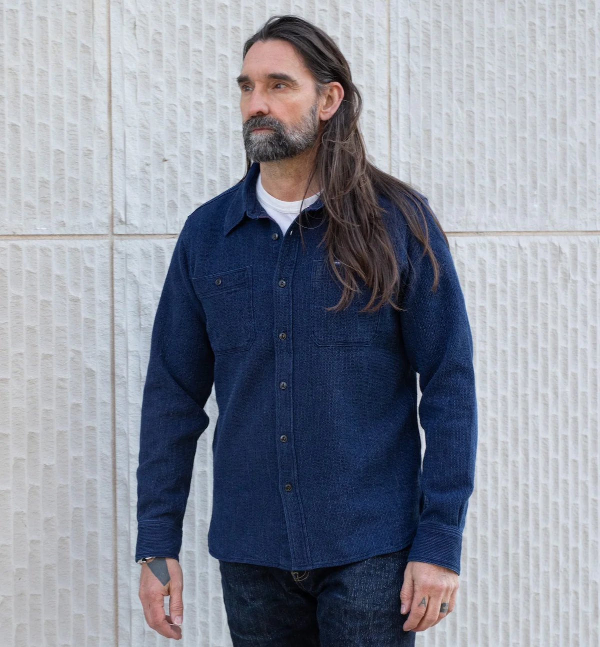 IHSH-96-IND - Waffle Work Shirt - Indigo - Image 2