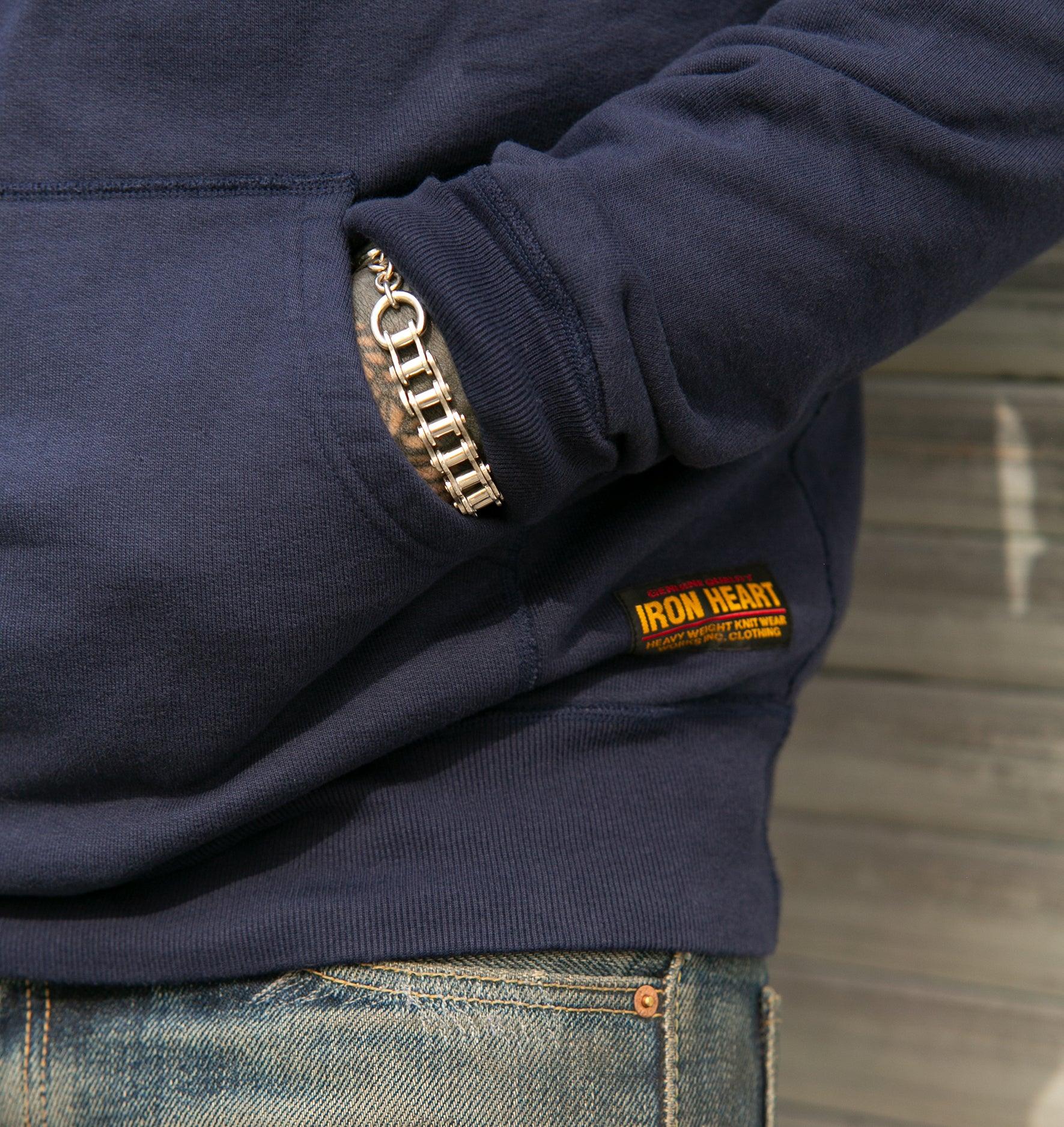 IHSW-49-NAV - 14oz Ultra Heavyweight Loopwheel Cotton Hoodie - Navy - Image 3