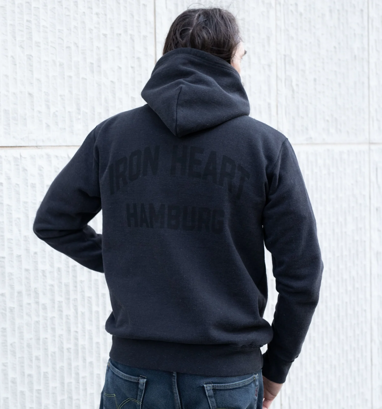 IHSW-HAM-BLK - 14oz Ultra Heavyweight Loopwheel Cotton Hoodie (Collaboration) - Vintage Black - Image 3