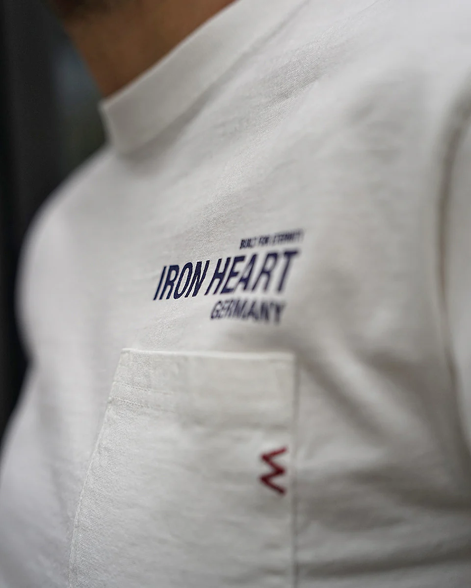 IHT-IHG-7-P-WHT - Iron Heart Germany 7.5oz Loopwheel Crew Neck Pocket T-Shirt - White - Image 5