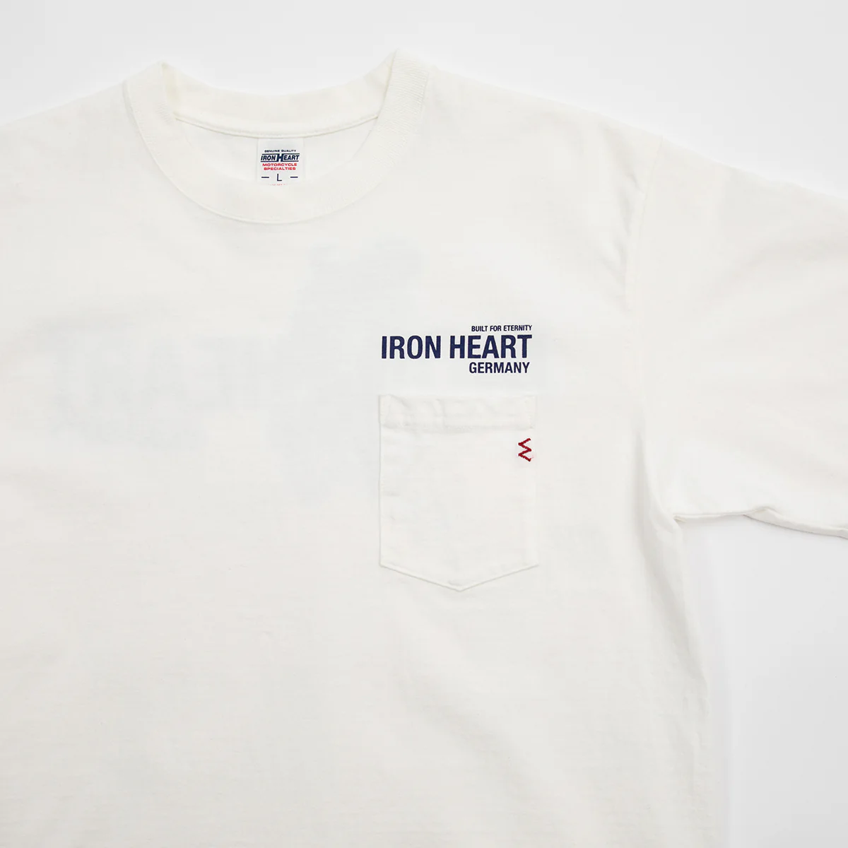 IHT-IHG-7-P-WHT - Iron Heart Germany 7.5oz Loopwheel Crew Neck Pocket T-Shirt - White - Image 7