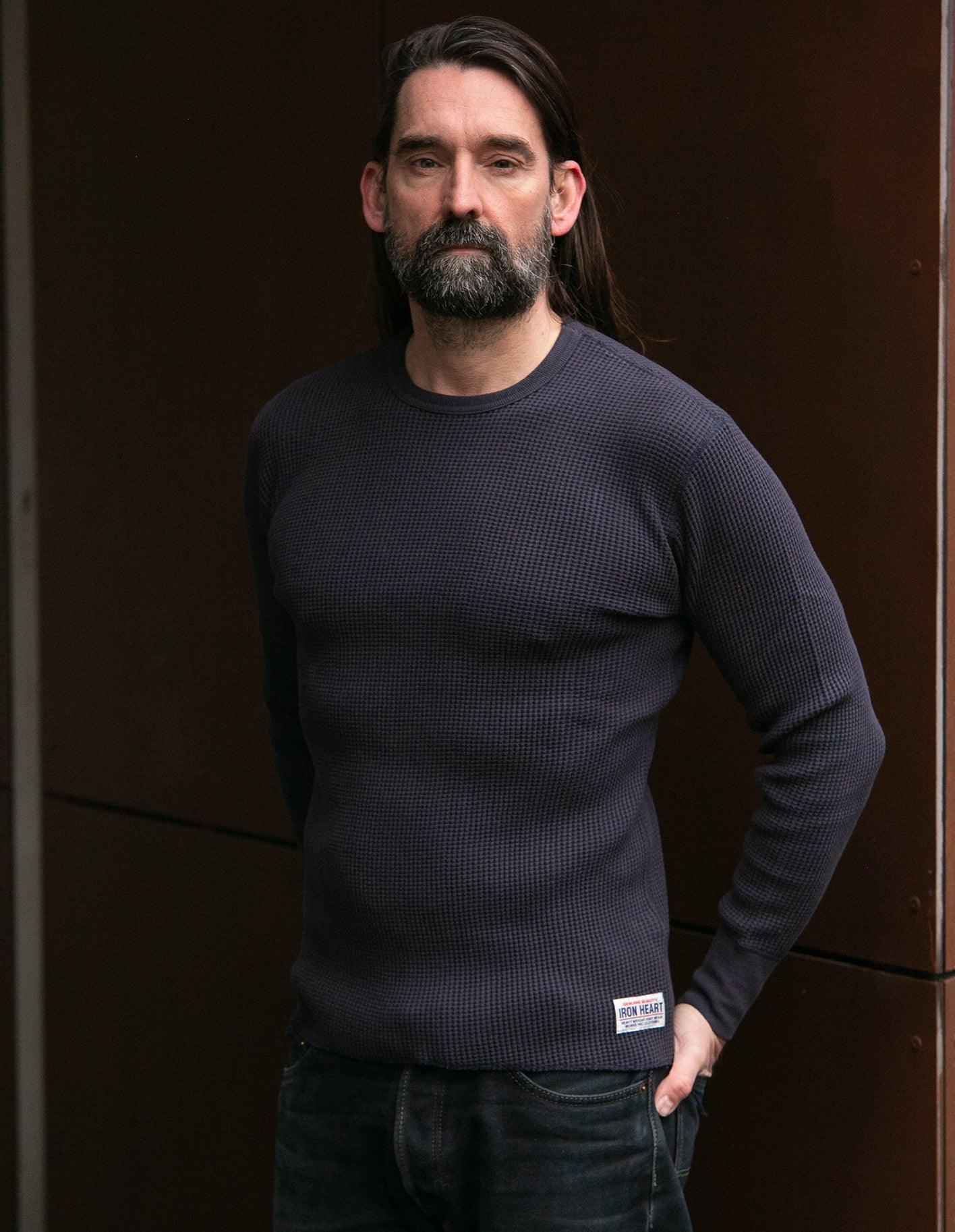 IHTL-1301-NAV - Waffle Knit Thermal Longsleeve - Navy - Image 2