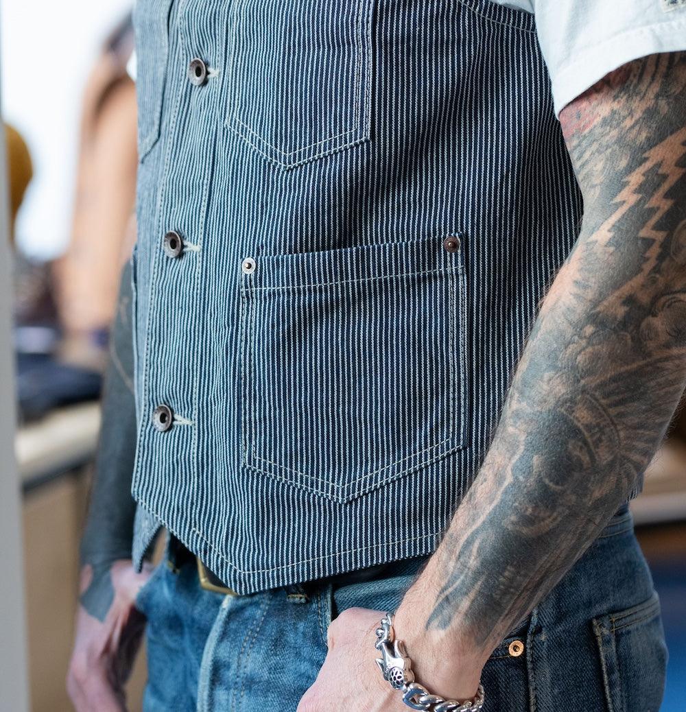 IHV-47-IND - 10.5oz Narrow Stripe Hickory Work Vest - Indigo - Image 2