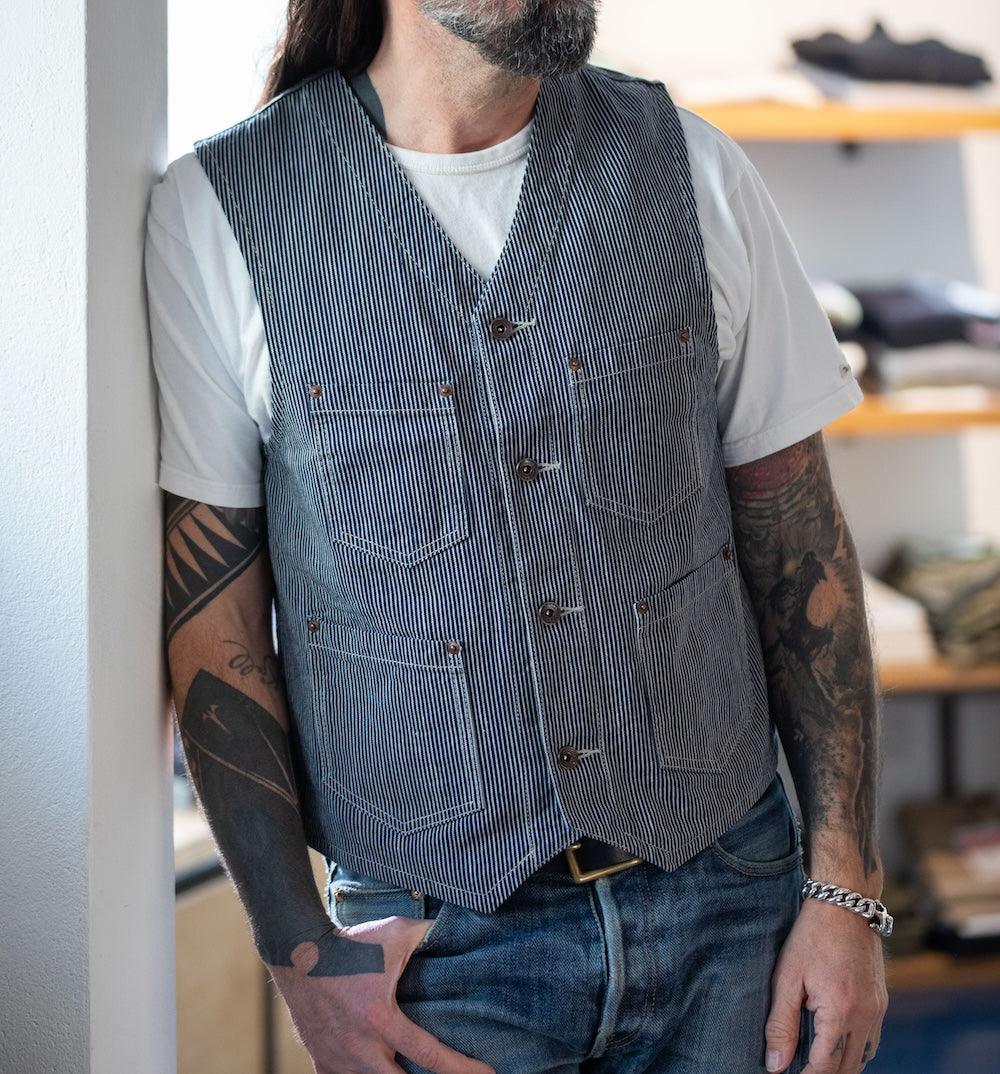 IHV-47-IND - 10.5oz Narrow Stripe Hickory Work Vest - Indigo - Image 3